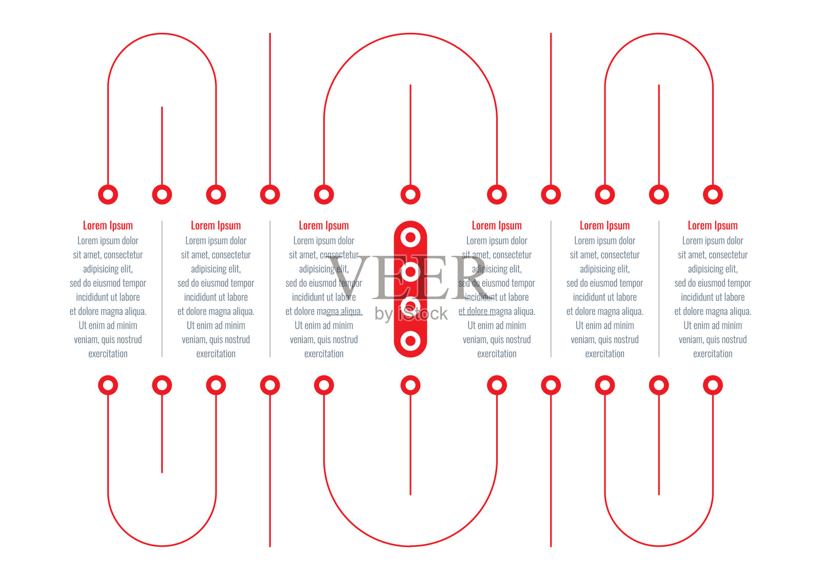 线性信息图表模板。信息图模板的工业，教育，商业和科学。图书、杂志、年报信息模板。六步信息模板插画图片素材