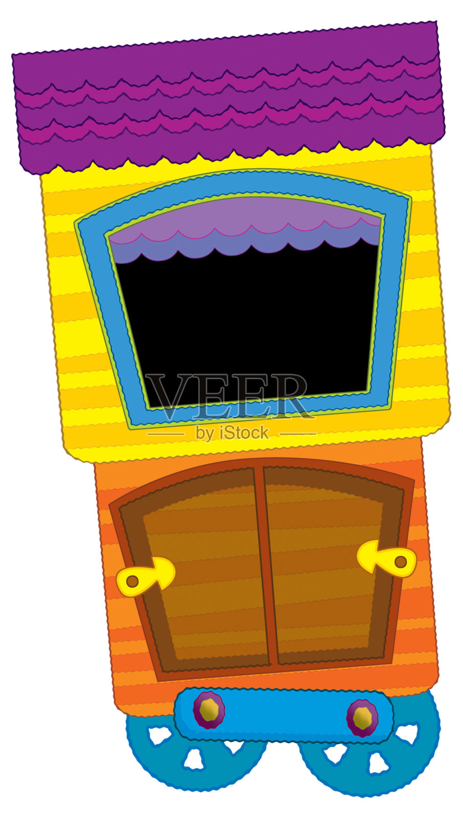 卡通有趣的火车车厢通过草地插图的孩子插画图片素材