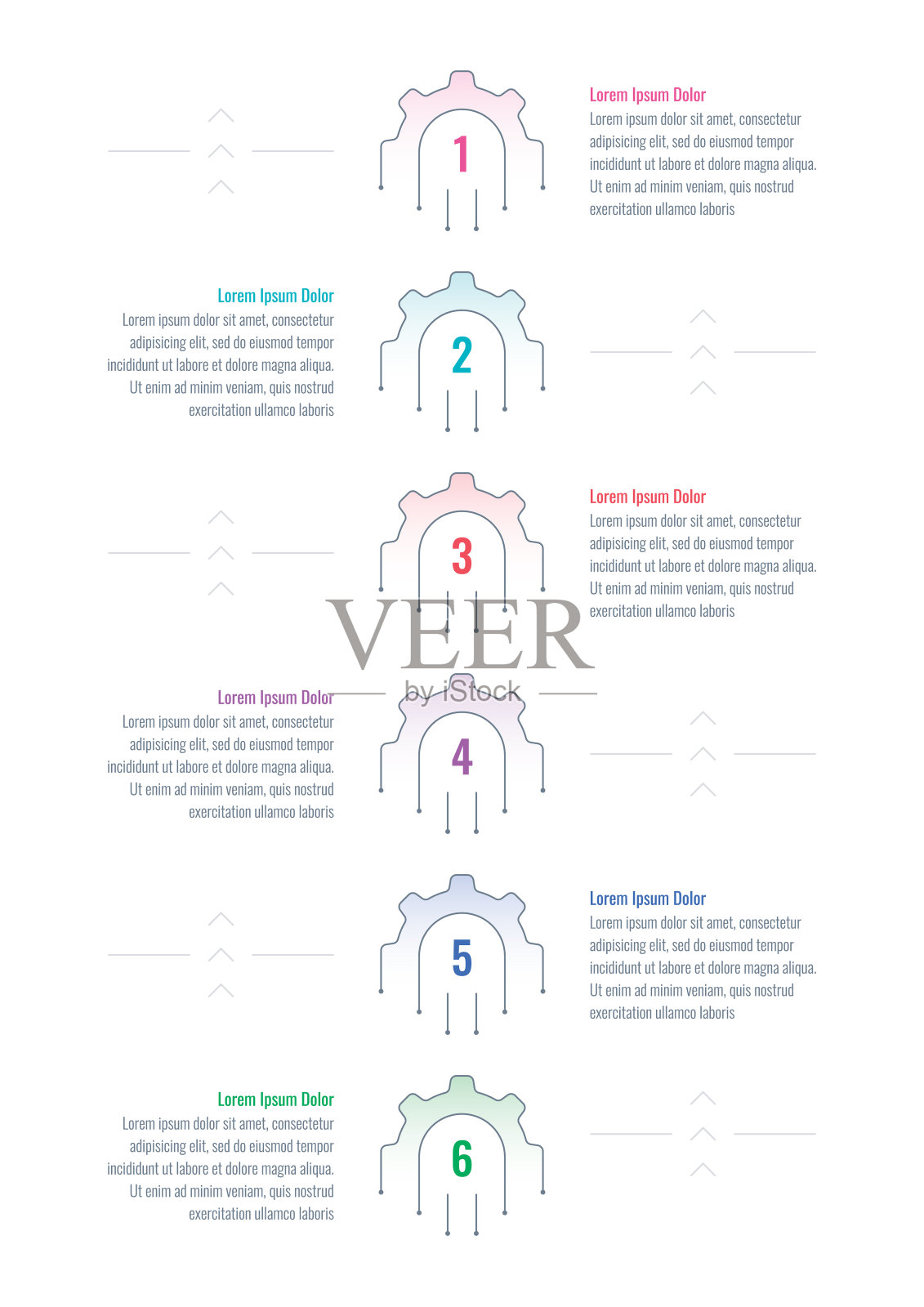 六步半轮信息图模板。信息图模板的业务，工业，教育，技术，科学。信息图表模板的年度报告，书籍，杂志插画图片素材