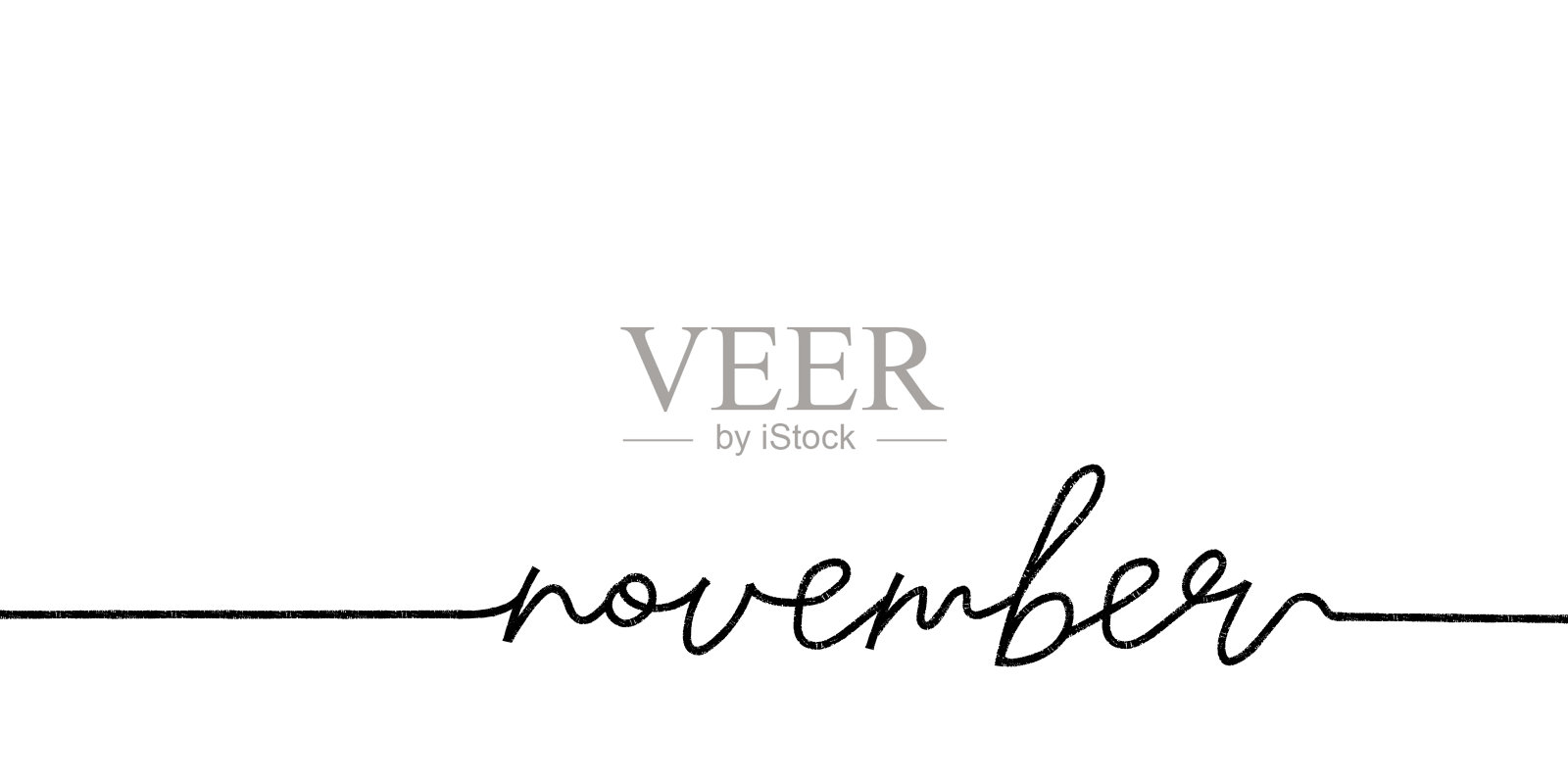 11月。手绘单线书法。用记号笔或墨水效果书写的秋月。简单的文本。非常适合做日历和组织者。插画图片素材