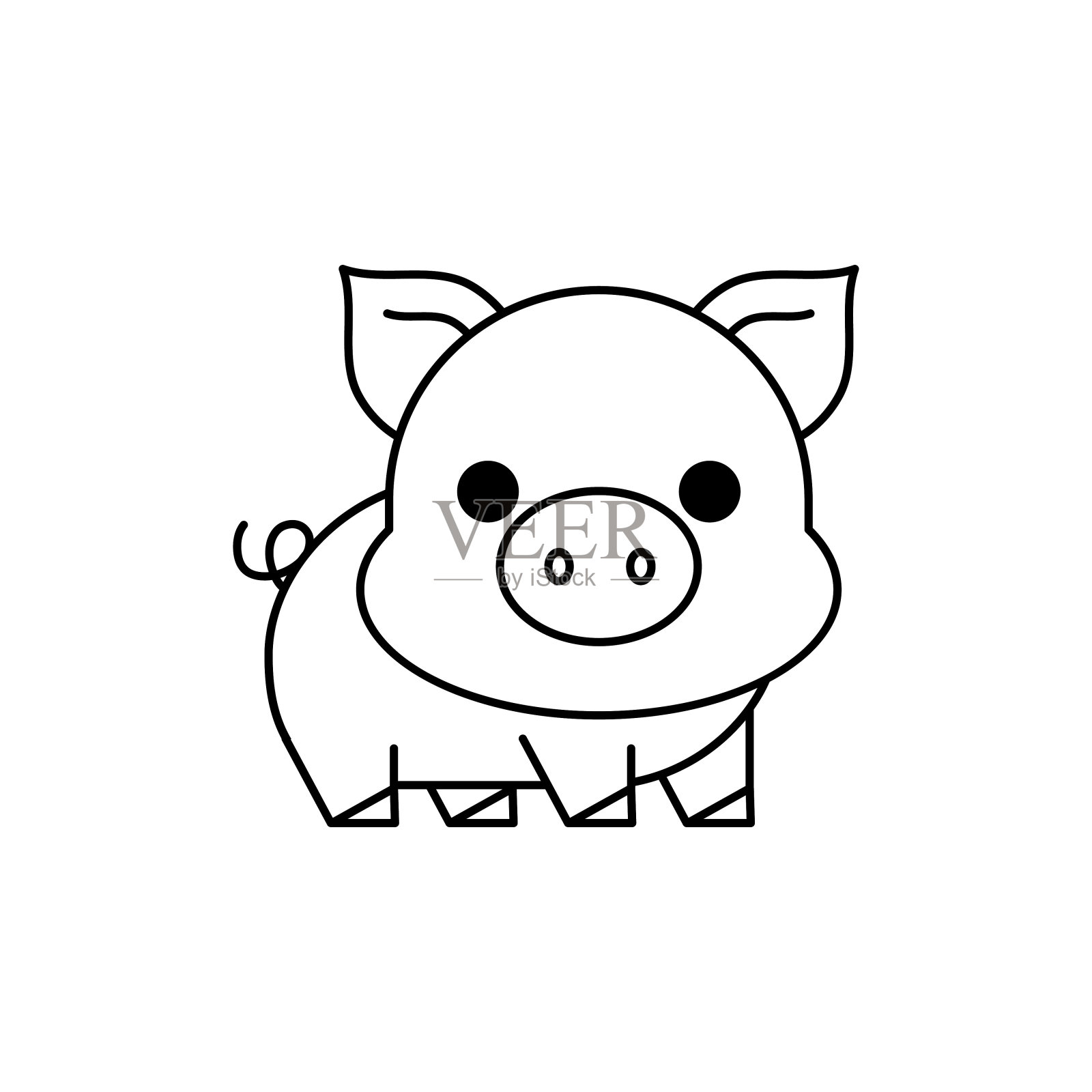 可爱的卡通小猪形象线图标。儿童涂色书。矢量插图的轮廓风格。插画图片素材