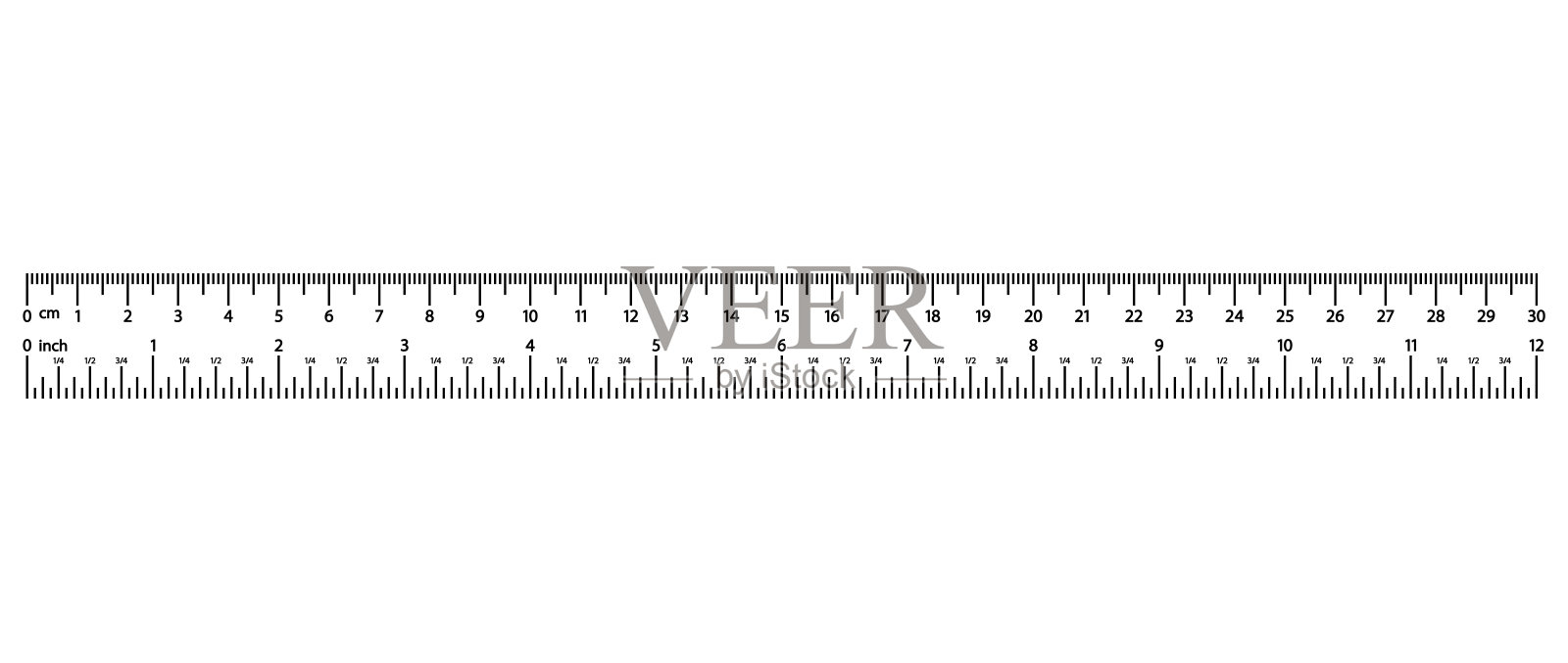 一个塑料测量尺的详细图像显示测量在厘米和英寸，矢量插图插画图片素材