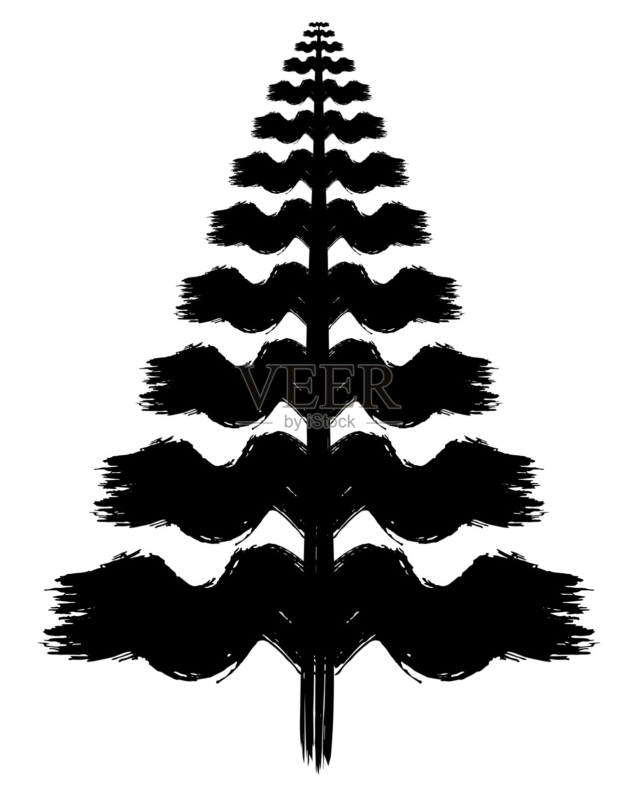 垃圾画笔绘制的圣诞树。美丽的涂鸦云杉，墨水颜料。矢量插图。插画图片素材