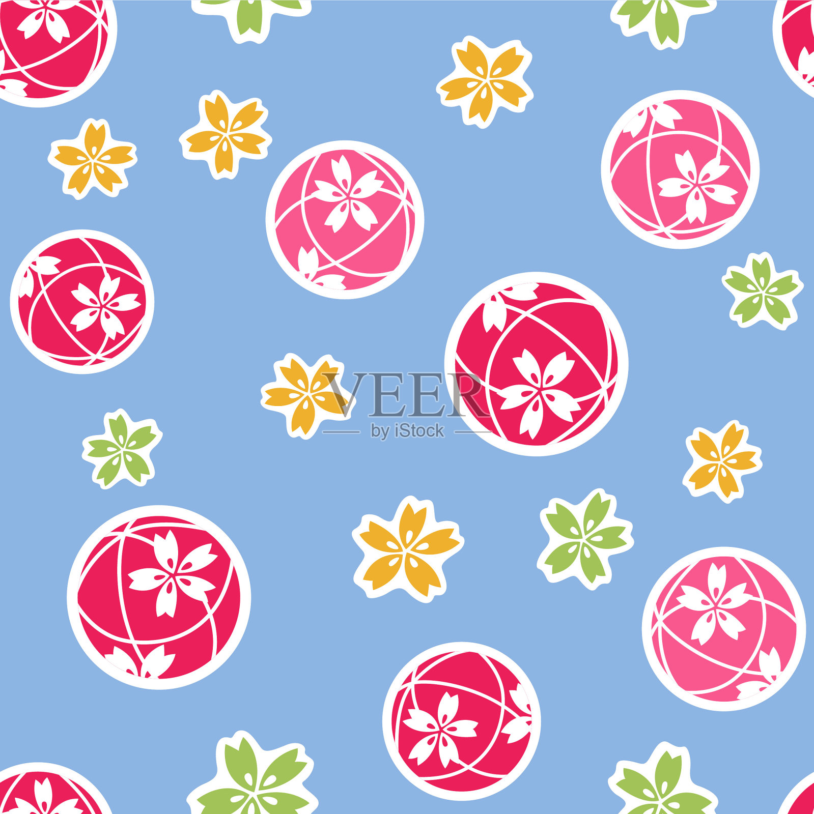 日本樱花球矢量无缝图案插画图片素材