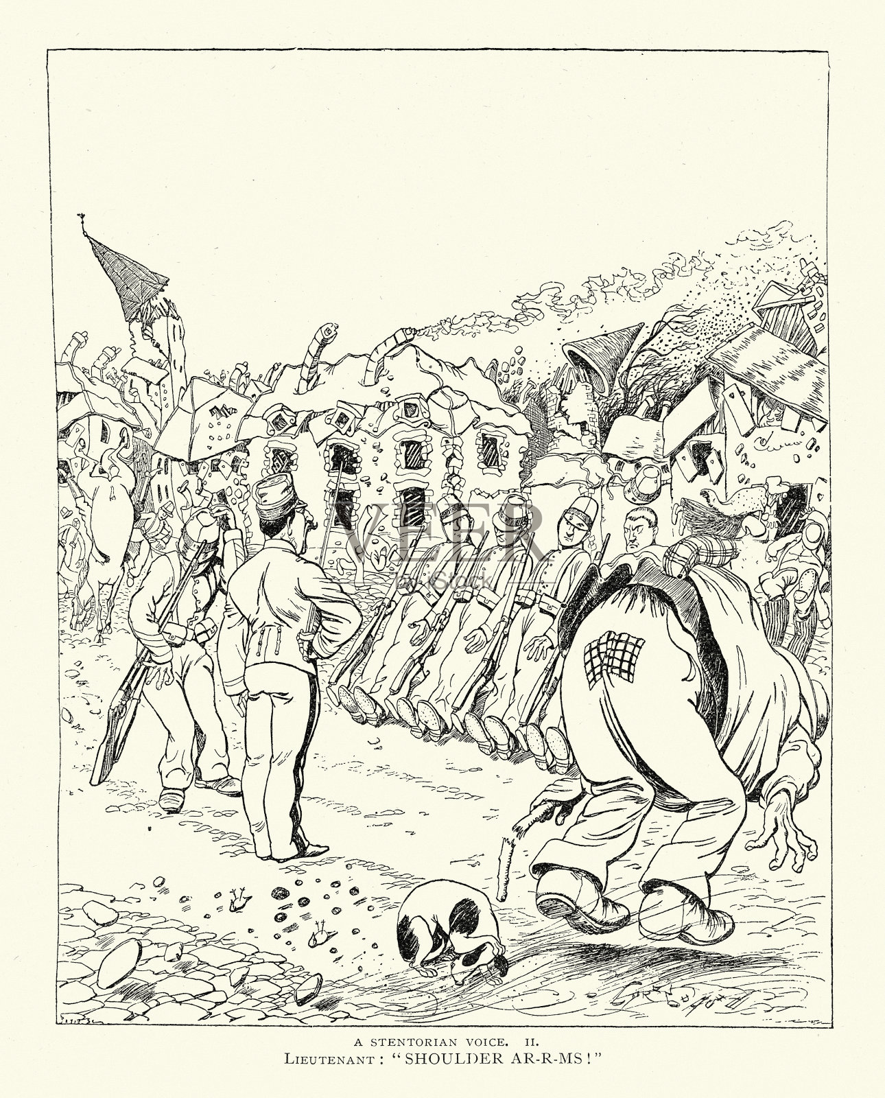 卡通，漫画，Stentorian的声音第二部分士兵注意肩臂，维多利亚19世纪风格，Caran and 'Ache插画图片素材