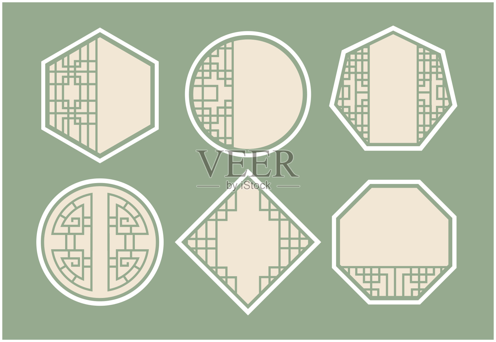 中式画框装饰画框套装插画图片素材