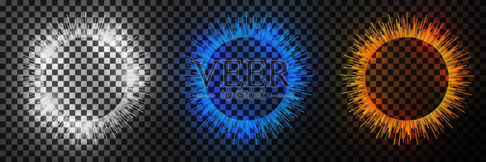 一组发光的光线和圆圈。霓虹灯，传送门，灯光效果，霓虹灯圈。插画图片素材