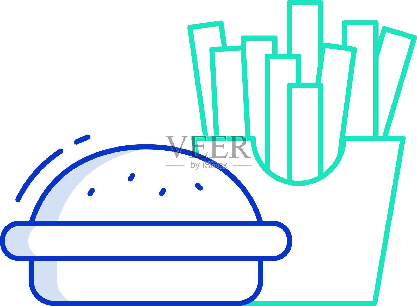 汉堡与薯条轮廓颜色矢量插图插画图片素材