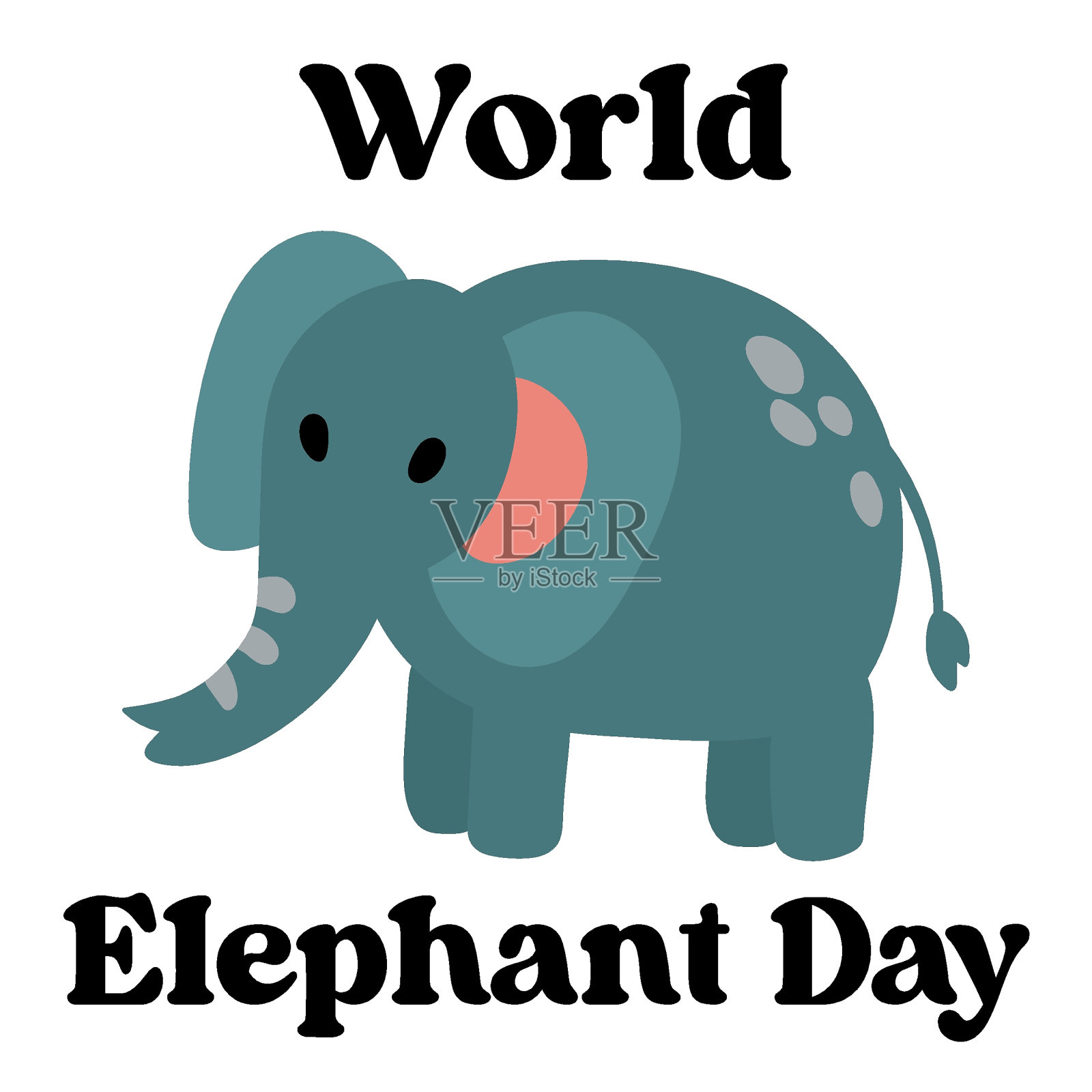 世界大象日。白色孤立背景的明信片。插画图片素材
