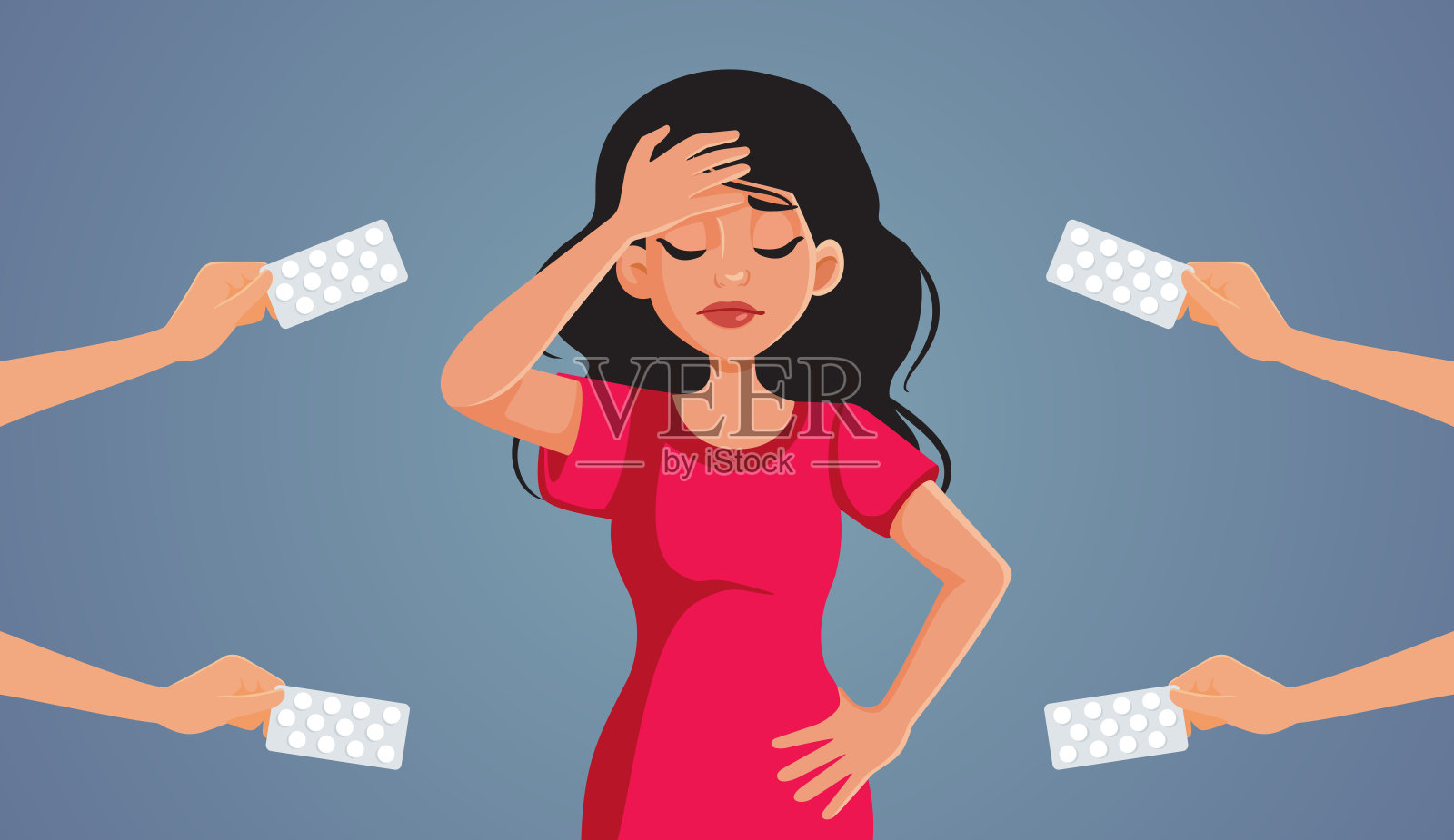 女人感到生病被提供治疗矢量卡通插图插画图片素材