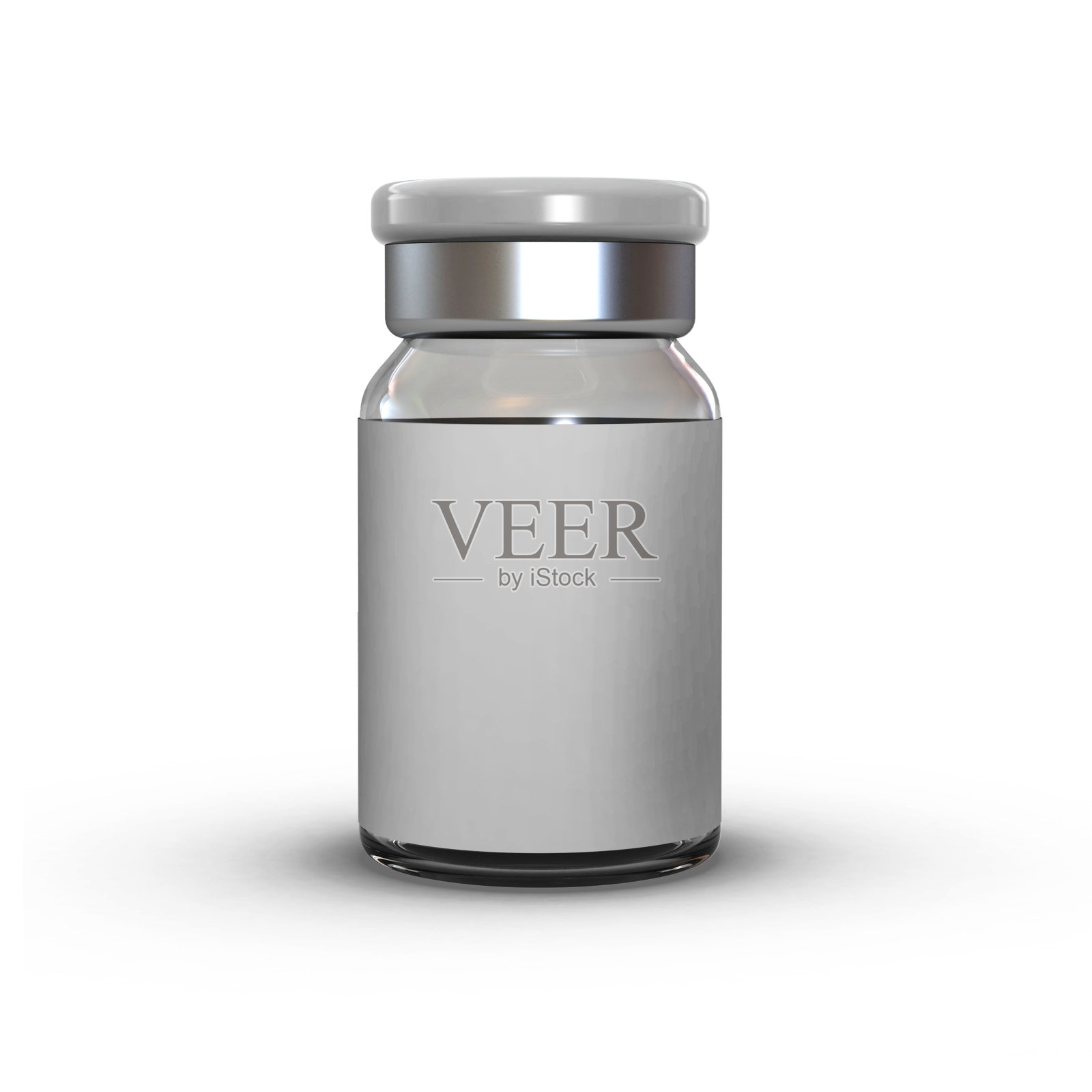 逼真的玻璃瓶3D渲染模型透明玻璃样品疫苗注射模型。在白色背景上。可以用于医药、化妆品的3D渲染3D插画吗照片摄影图片