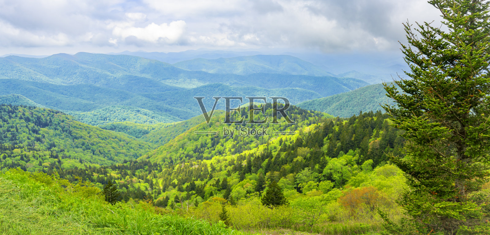 蓝岭公园大道上的全景:北卡罗莱纳州考威山俯瞰照片摄影图片