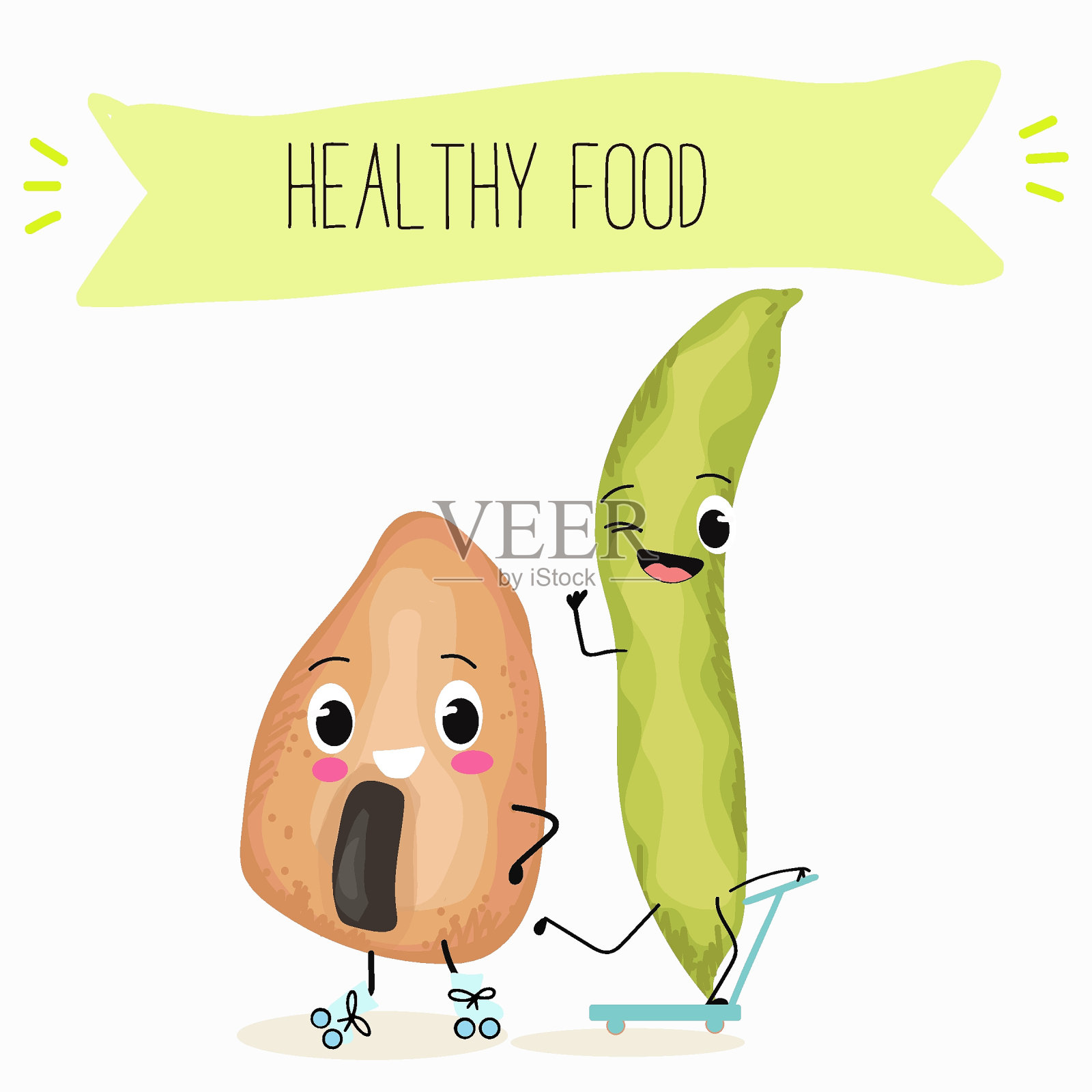 萌蚕豆，蚕豆，生蚕豆，蚕豆，蚕豆，蚕豆有不同的活动，户外，运动，乐器。有机食品，健康食品。插画图片素材