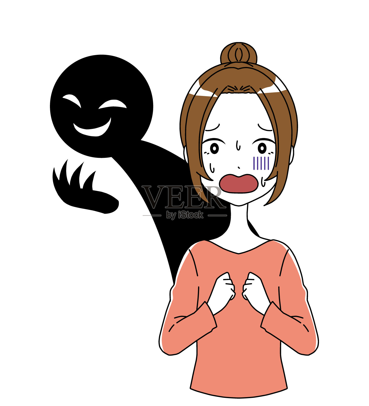 一个女人和一个黑衣恶棍的插图材料插画图片素材