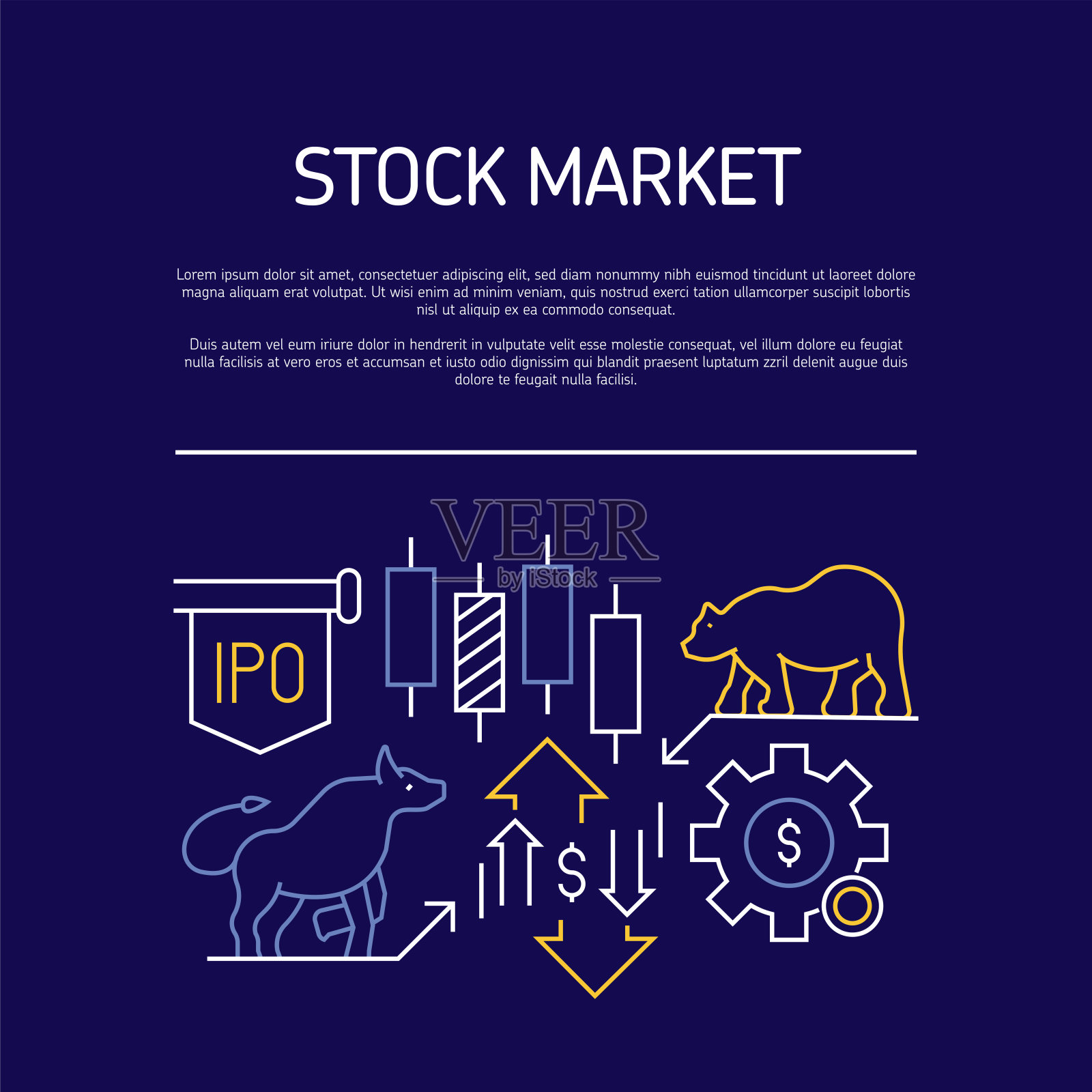 股票市场相关线横幅设计。贸易，牛市，熊市，投资，增长。插画图片素材