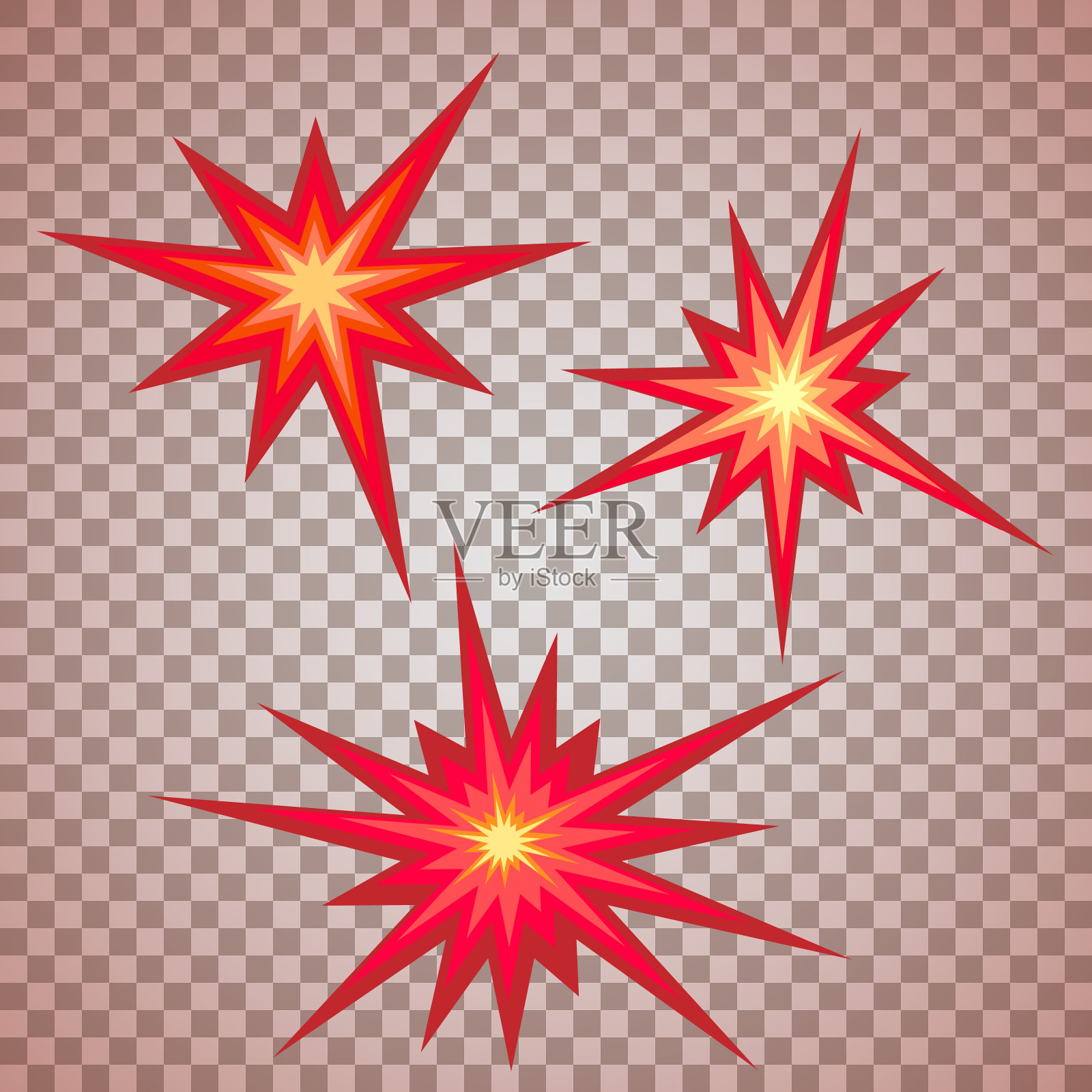 三个迹象表明撞击，爆炸，火花燃烧插画图片素材