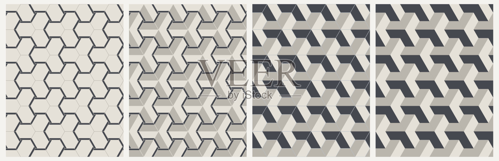 一套三维几何无缝图案。插画图片素材