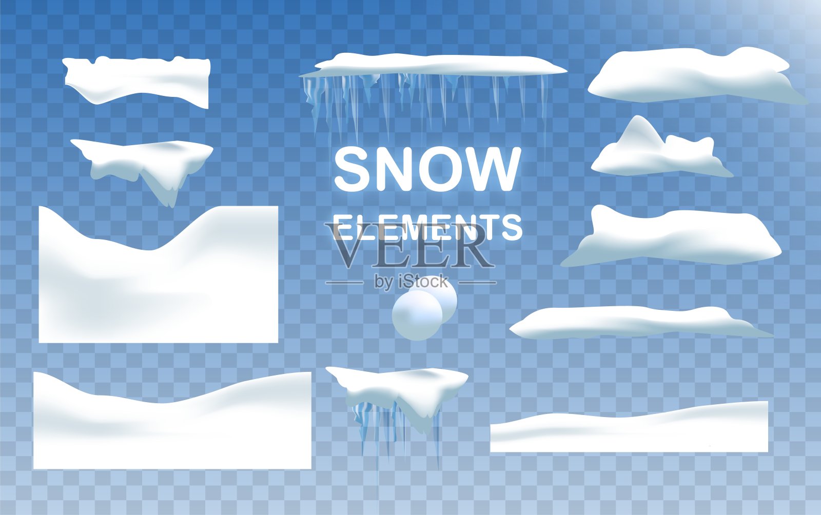 雪现实的景观背景与降雪和雪花。向量插画图片素材