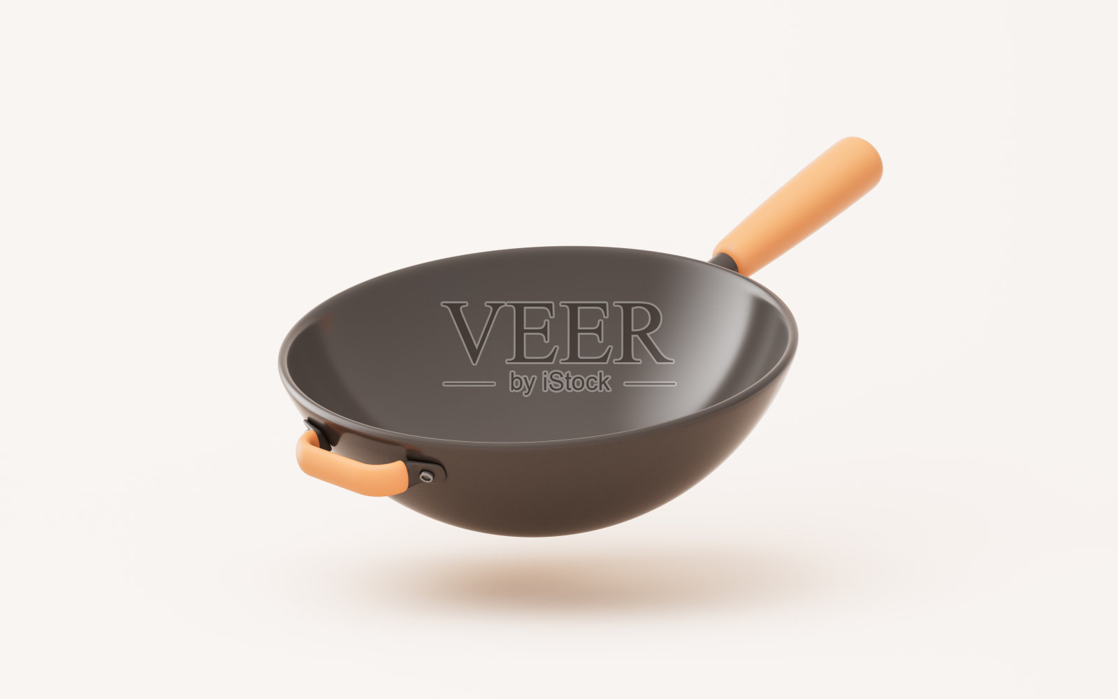 卡通风格的厨房用具炒锅，3d渲染。照片摄影图片