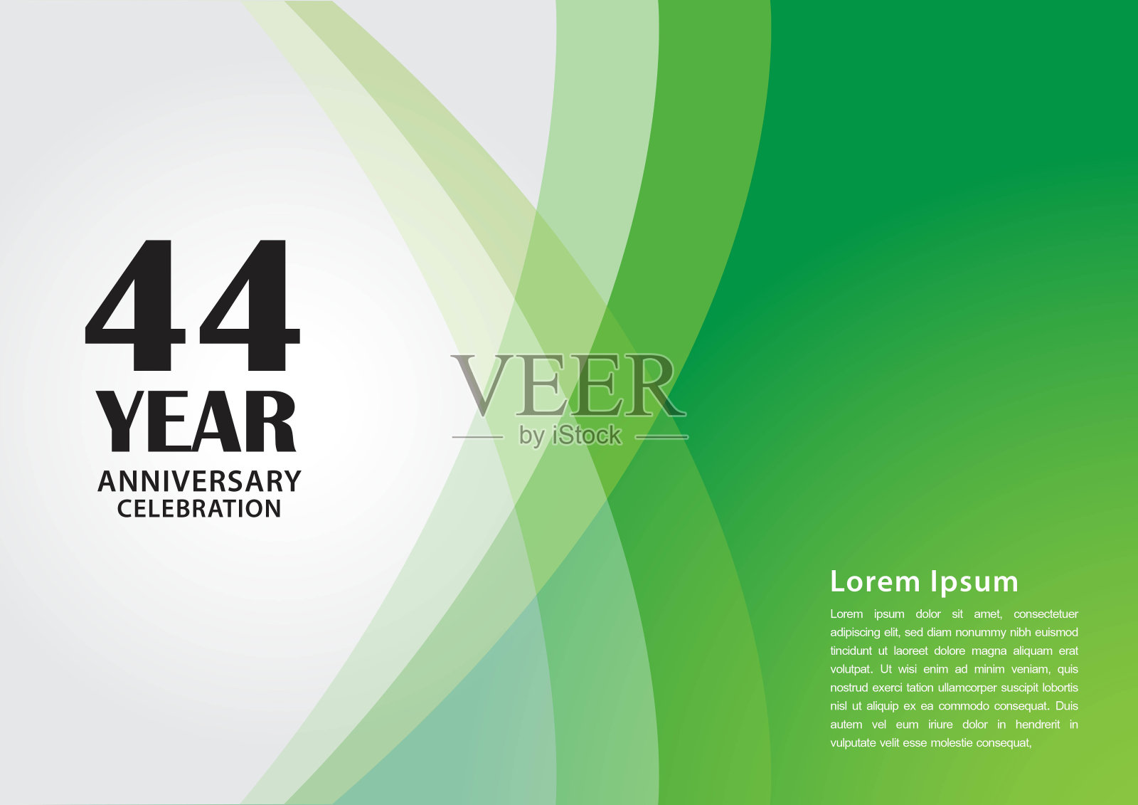 44周年庆典标志绿色背景海报，横幅，传单，传单，小册子，网页，邀请或贺卡，44号设计，44岁生日邀请，矢量插画图片素材