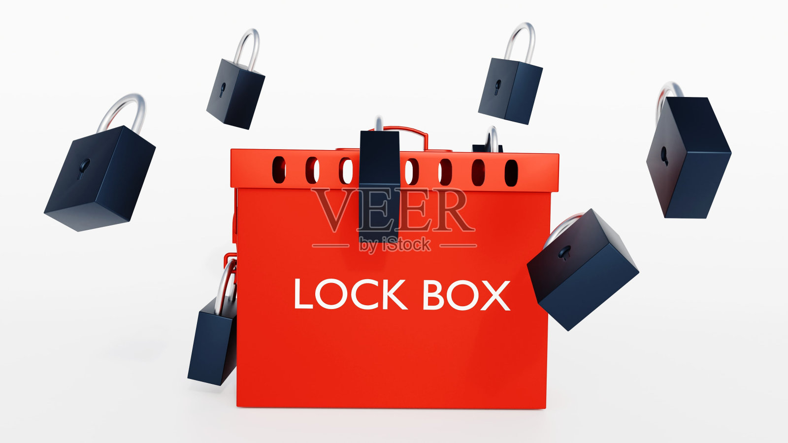 用挂锁固定的锁定标签(LOTO)箱照片摄影图片