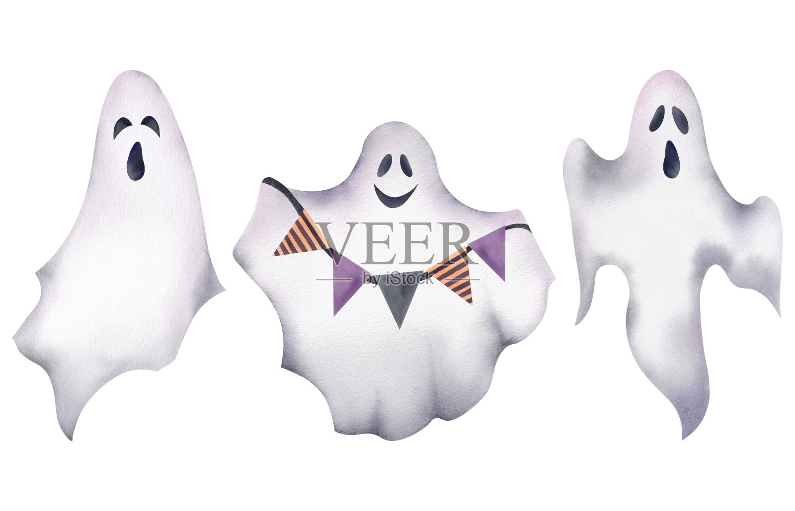 鬼魂、幽灵。手绘水彩插图。一组万圣节的水彩元素，亡灵节。一个捆绑的设计邀请，明信片，邀请，海报，印刷品。插画图片素材