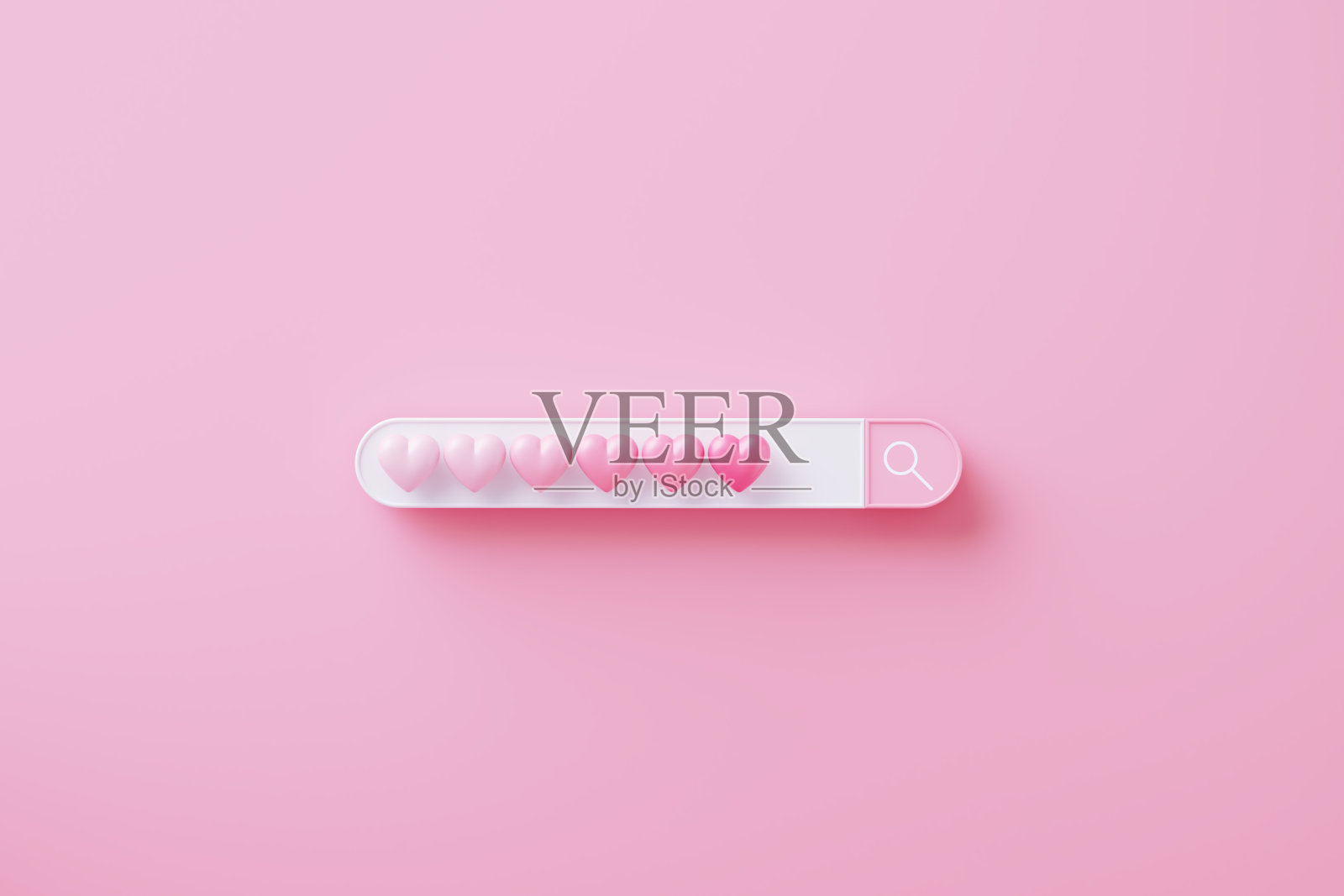 爱搜索概念-粉红色的心和白色的搜索栏在粉红色的背景照片摄影图片
