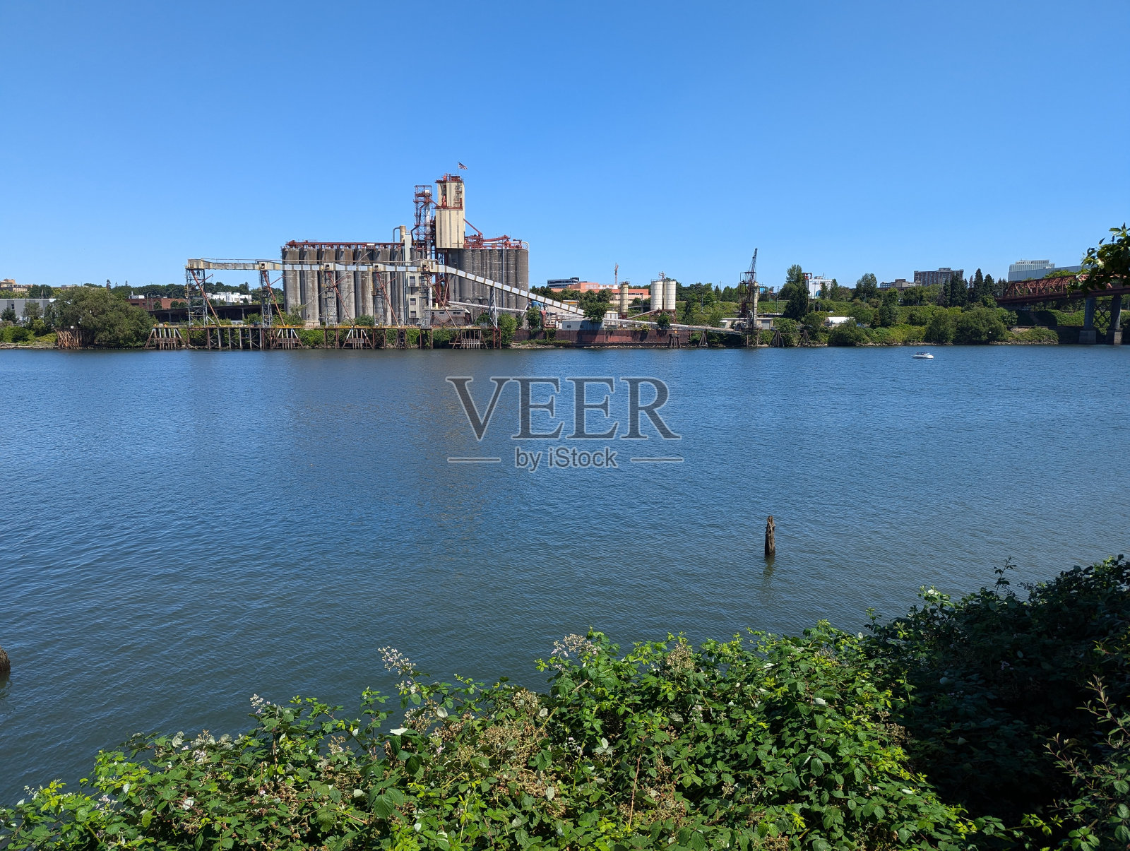 威拉米特河上的港口景色。波特兰，俄勒冈，美国照片摄影图片