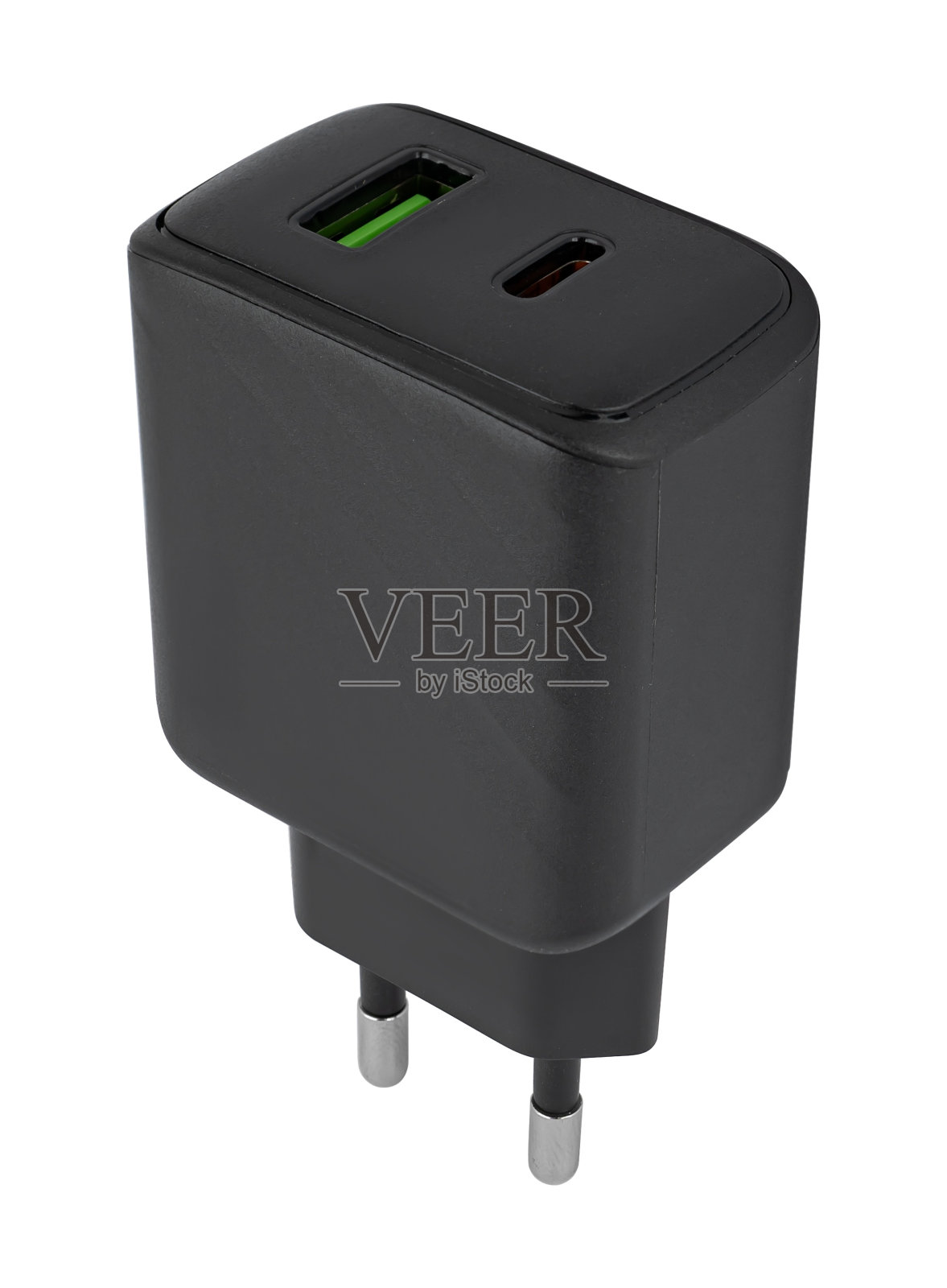 手机电源适配器，黑色，绝缘白色背景照片摄影图片