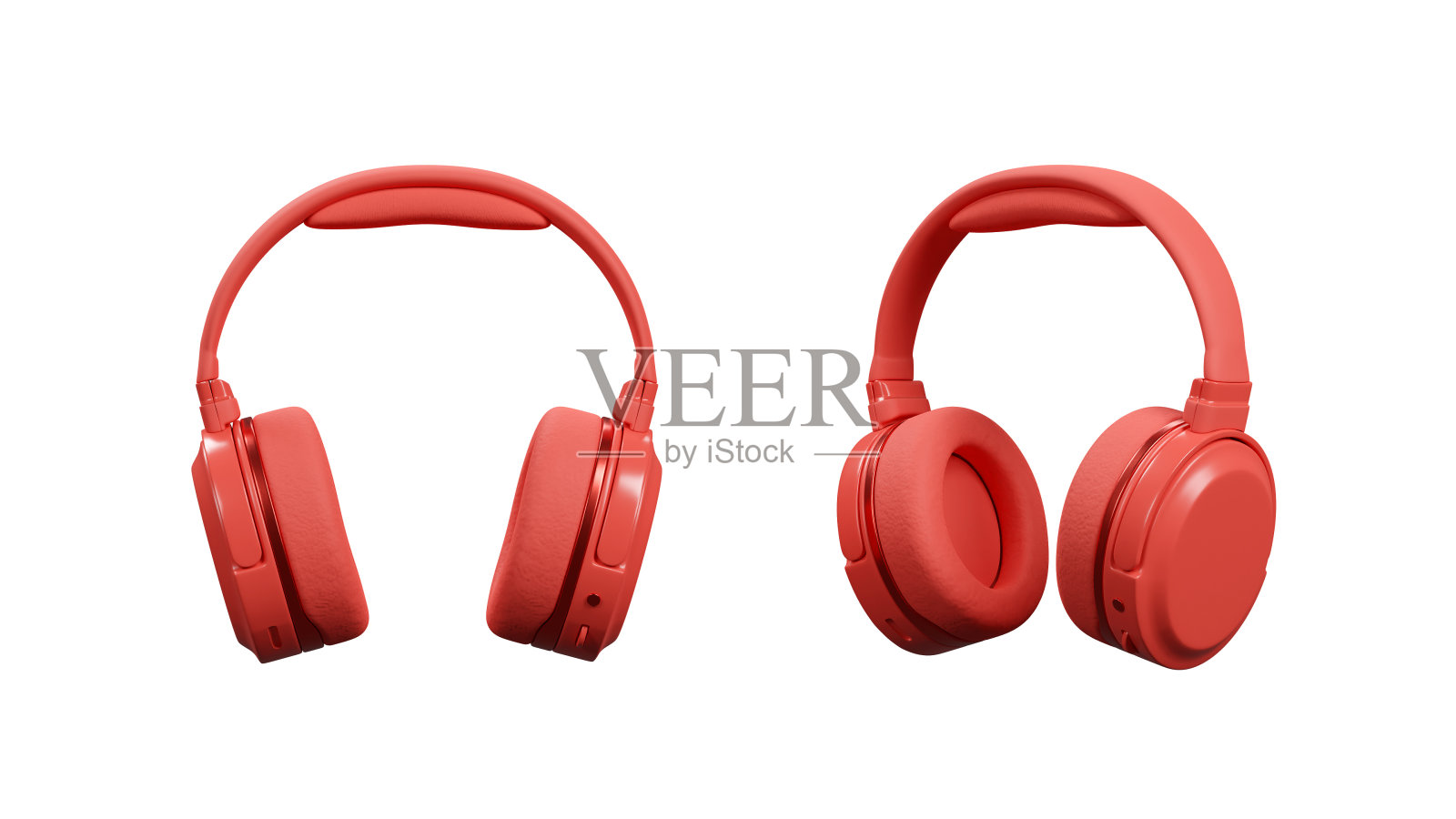 集无线耳机从不同角度，剪辑路径，3d渲染照片摄影图片