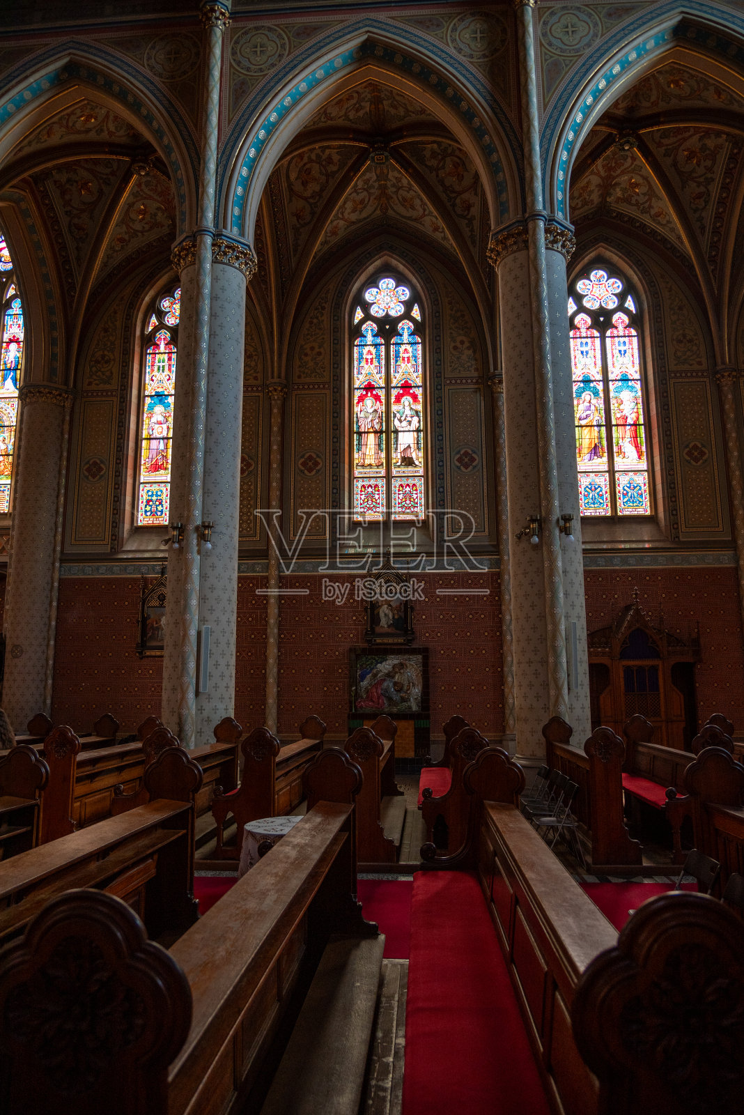 位于捷克共和国布拉格Vinohrady区的Namesti Miru广场的圣Ludmila大教堂内部照片摄影图片