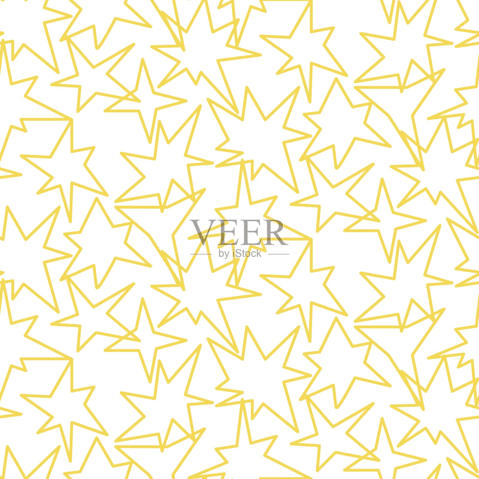 以各种形状的黄色星星形成的无缝图案。明亮的火花和闪光的轮廓，类似于白色的烟花，发光。闪烁眩光、辉光、光效、明亮闪光插画图片素材