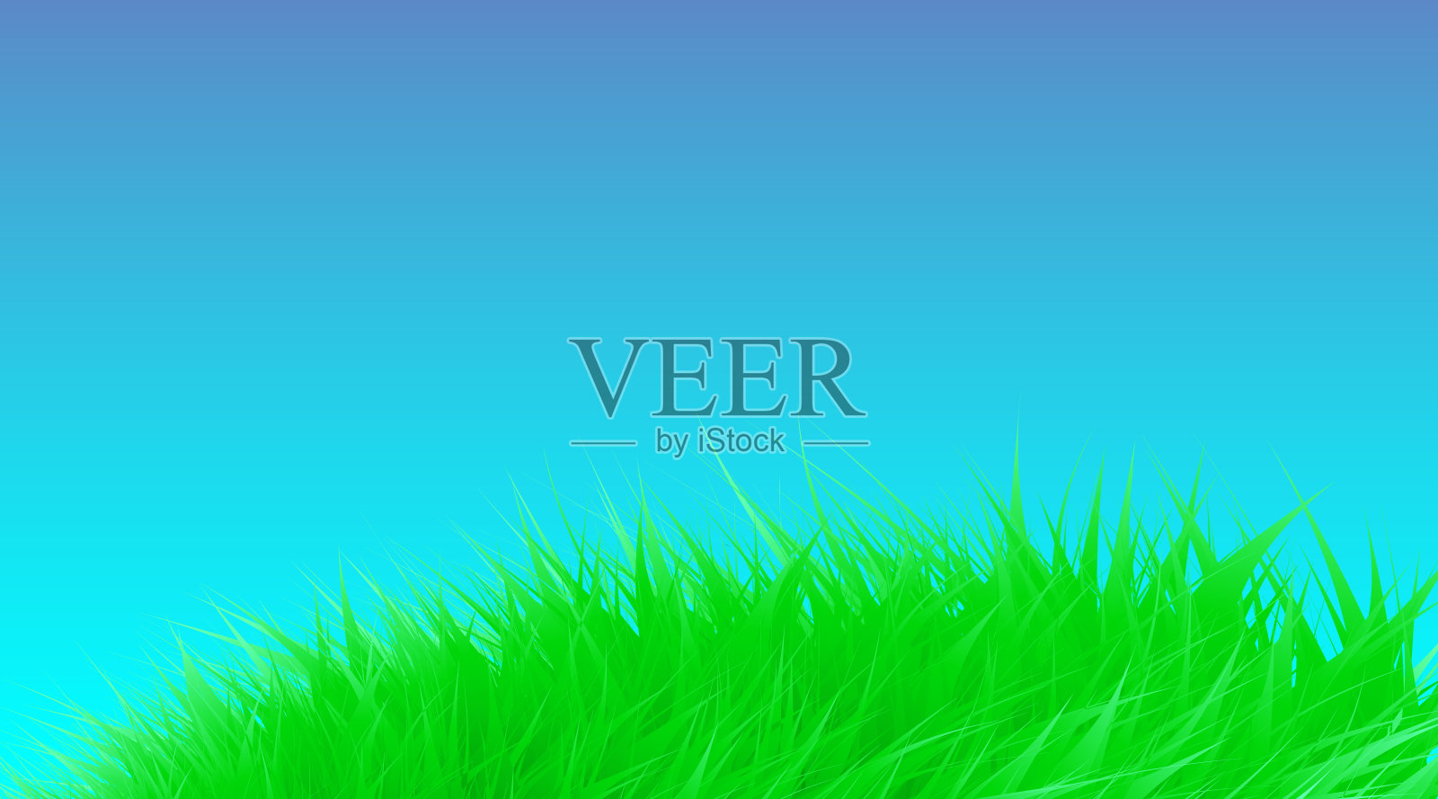 绿草草地背景。边界图案在蓝天上春天或夏天。农田、草坪有机、生物、生态。高新鲜数码模仿，融合。插图插画图片素材