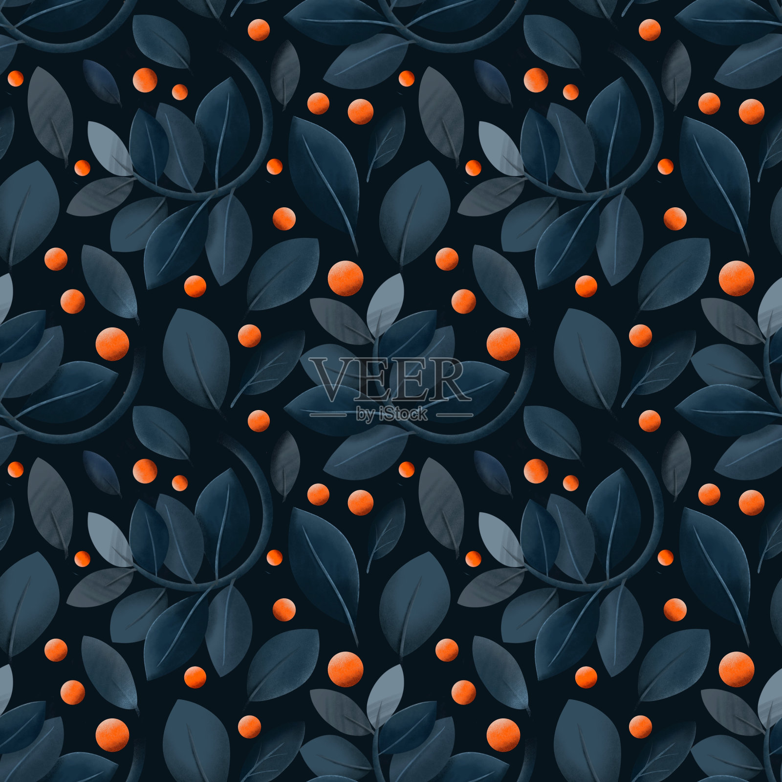 手绘无缝图案花叶插图插画图片素材