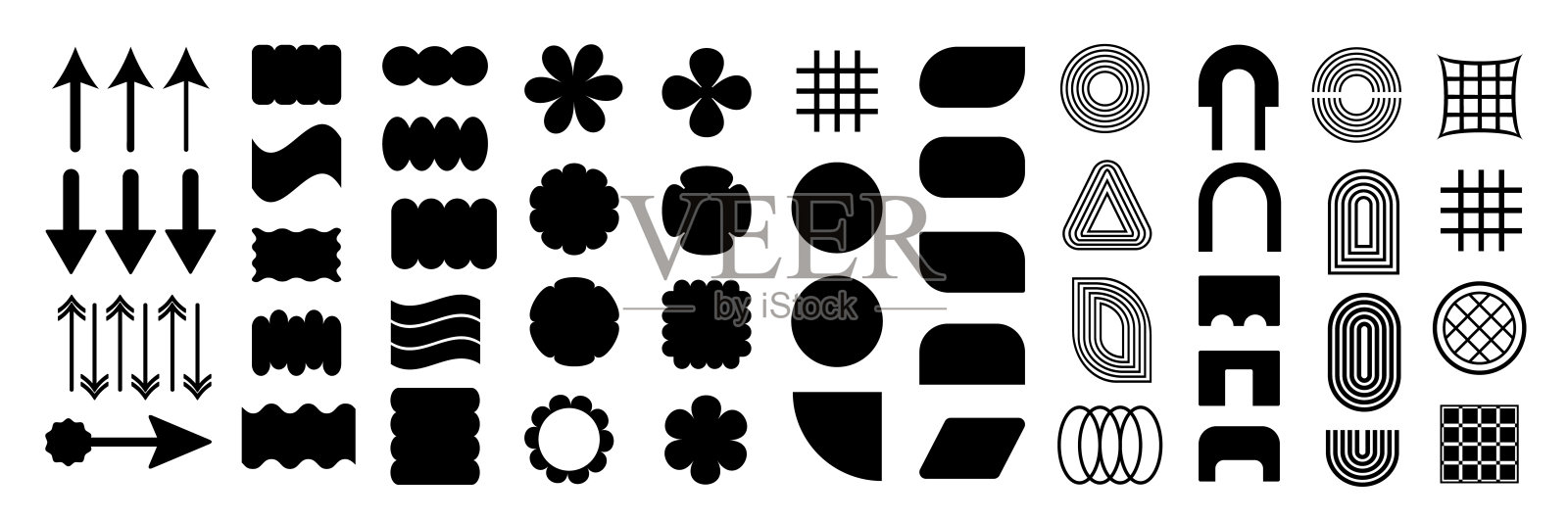 残酷的图。野兽派近现代人物。抽象的几何形状和图标。瑞士设计美学。插画图片素材