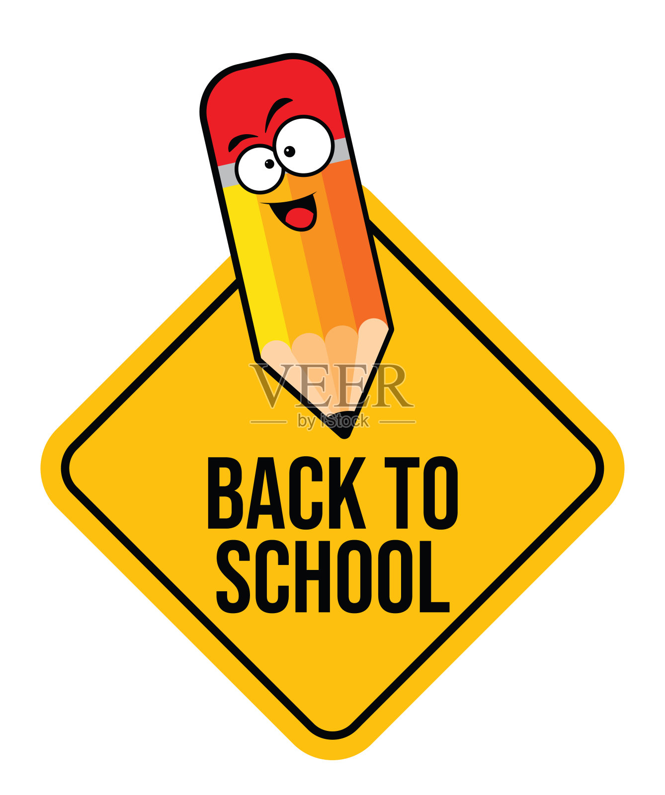 欢迎回到学校横幅，警告标志，海报背景。白色背景上的彩色铅笔。矢量股票插图。插画图片素材