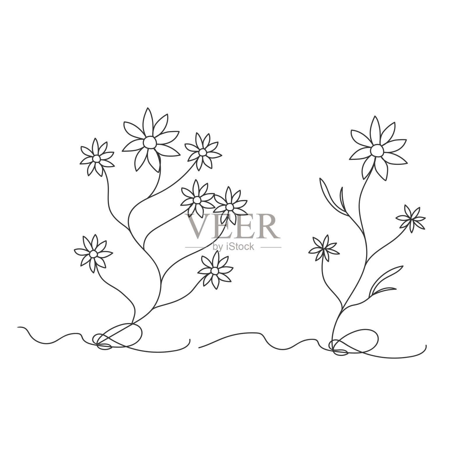 美丽的花一行连续画风孤立矢量插图。插画图片素材