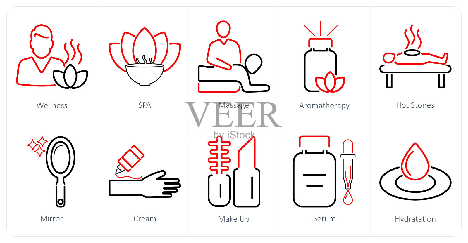 一套10个美容和水疗图标，如健康，水疗，按摩插画图片素材