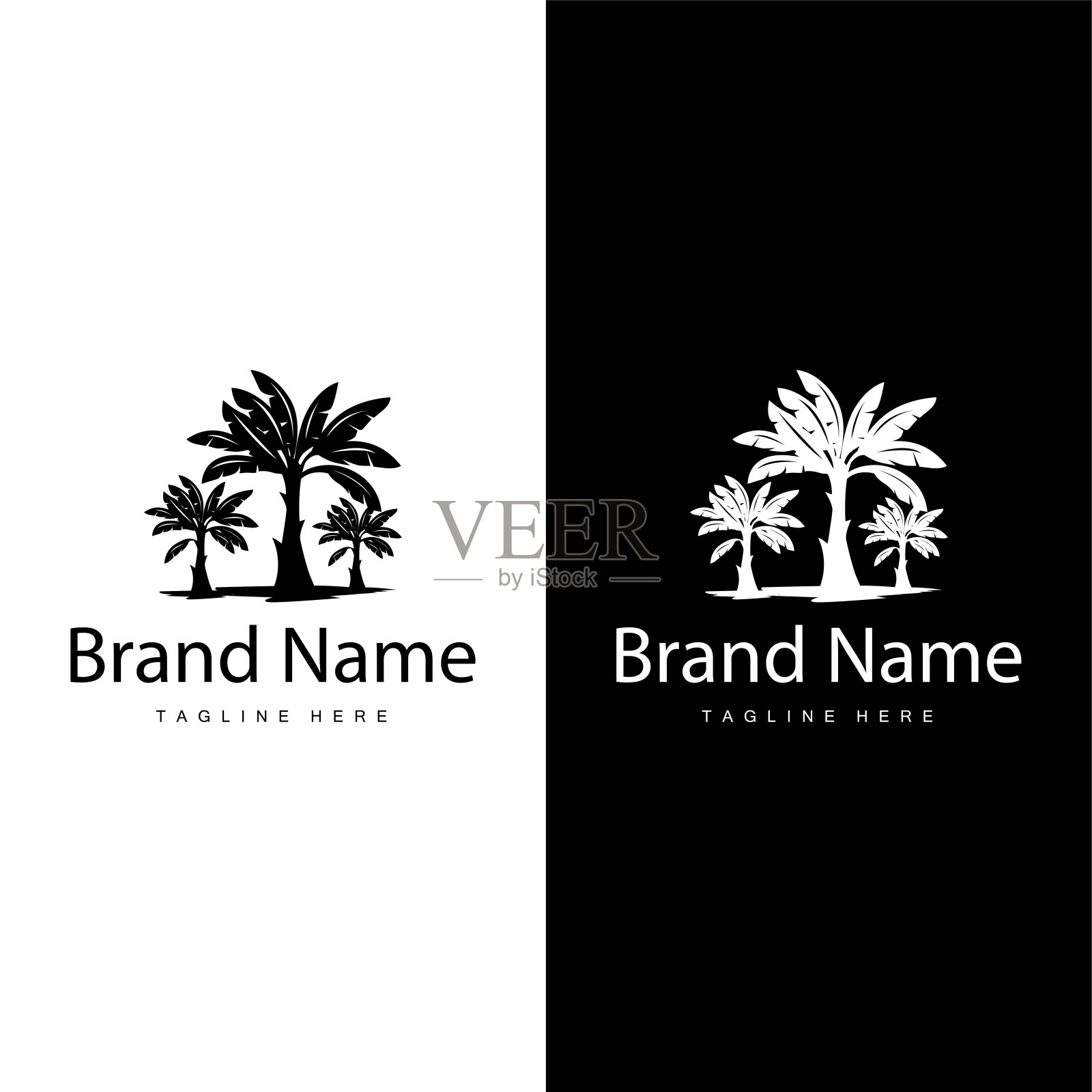 香蕉树标志，热带水果植物平面剪影模板说明设计插画图片素材