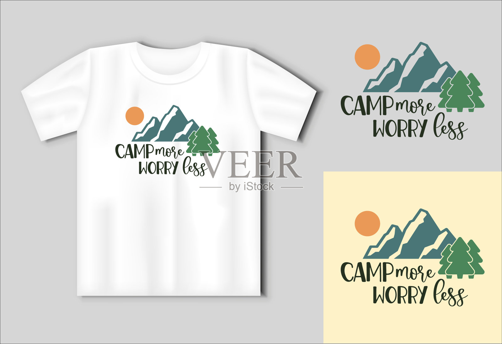 营地更多的担心更少，露营插图，露营EPS可切割的设计文件。旅游概念与t恤模型插画图片素材