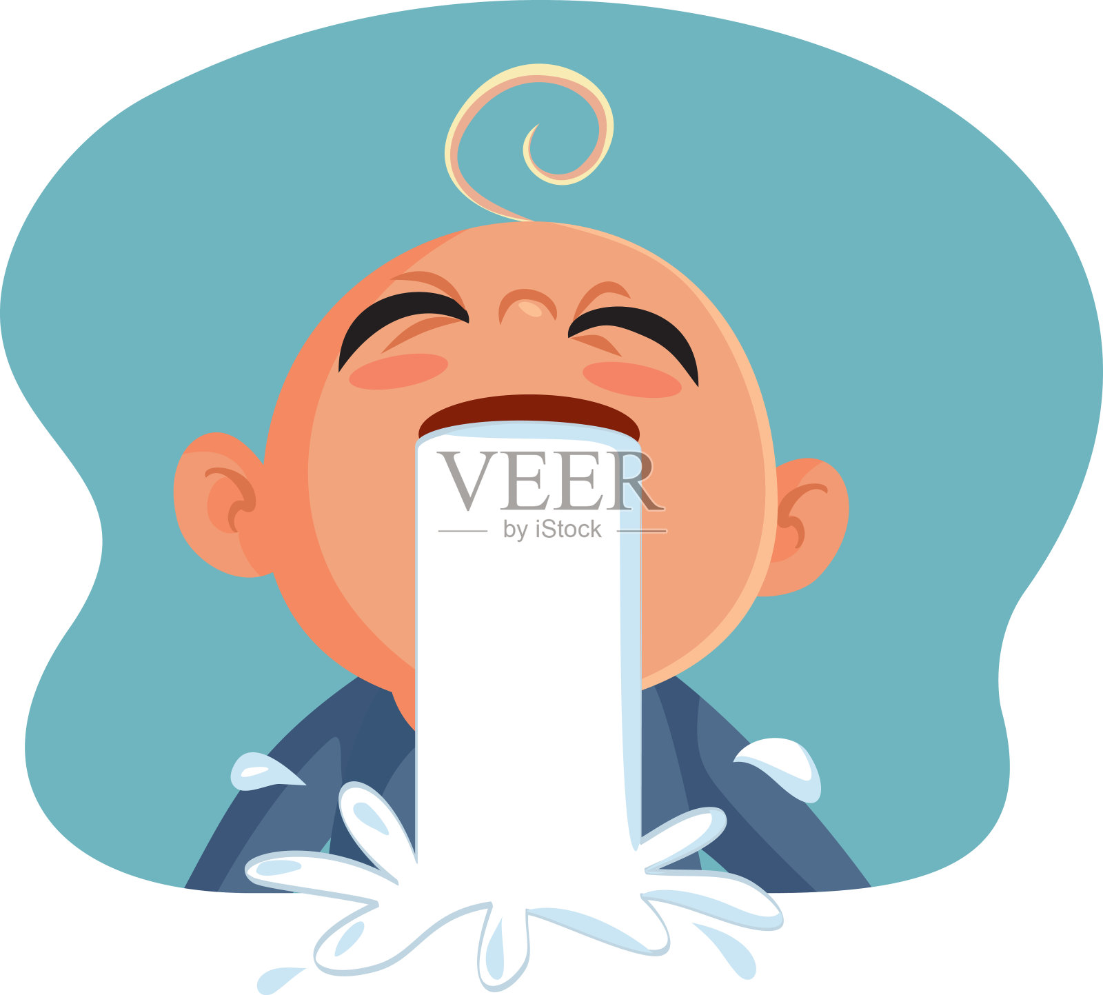 小男孩呕吐牛奶矢量插图插画图片素材