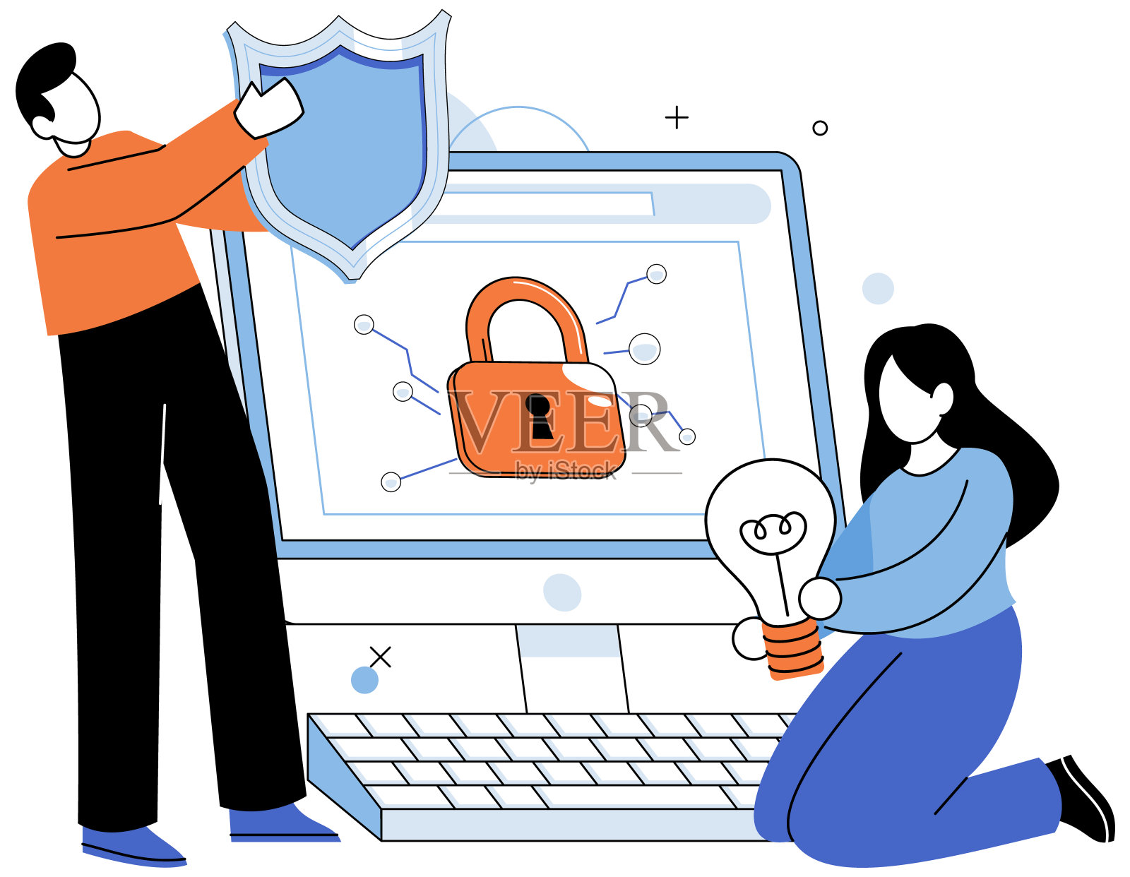 网络安全。保护个人信息安全是保护隐私的数字锁插画图片素材