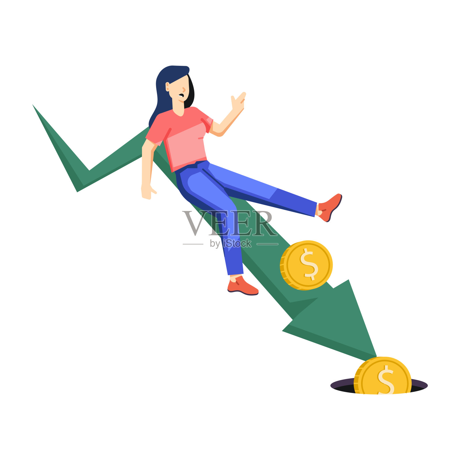 女性经历市场下滑，插画平平插画图片素材