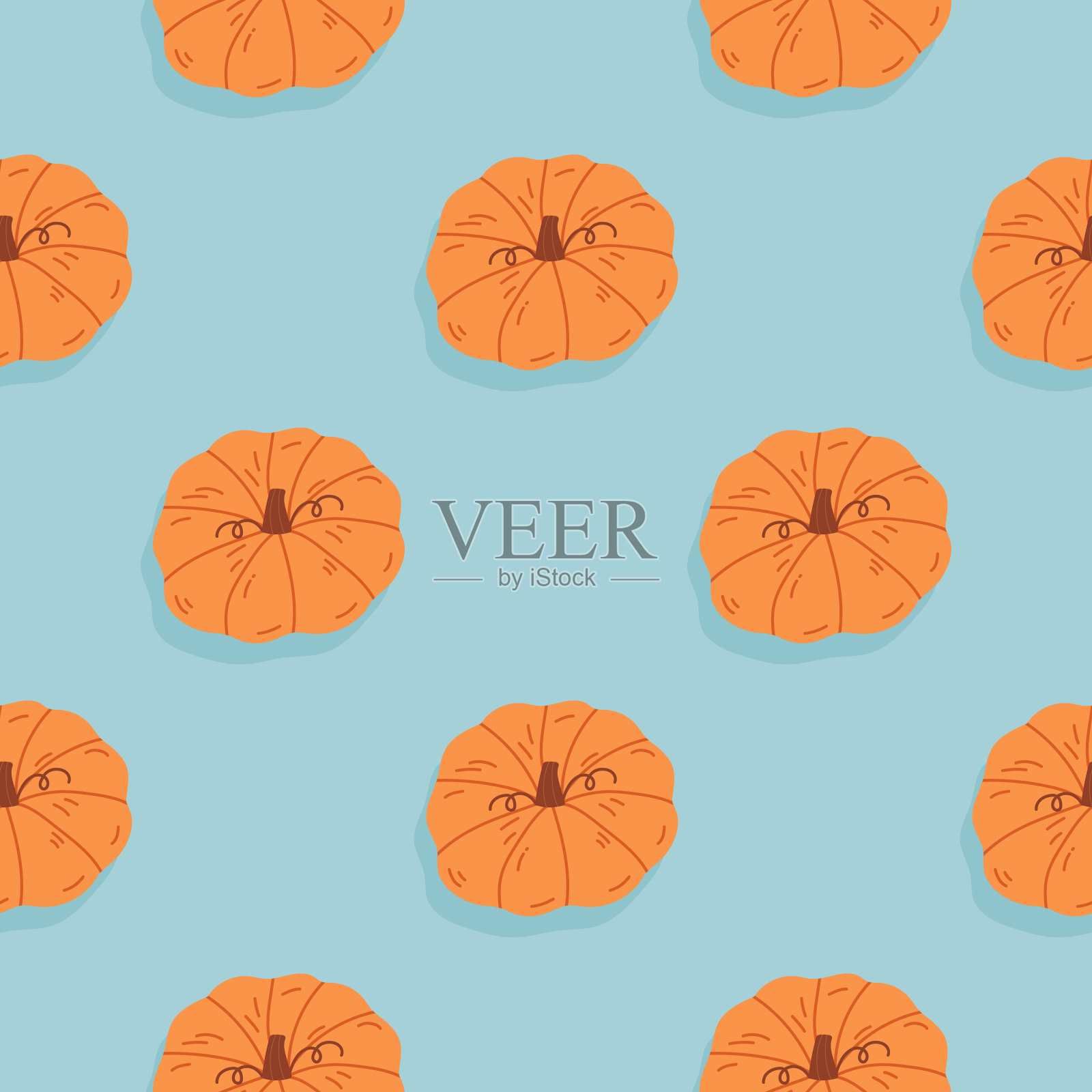 南瓜图案，可爱的南瓜背景俯视图。秋天，秋天，万圣节的概念。趋势的影子。插画图片素材