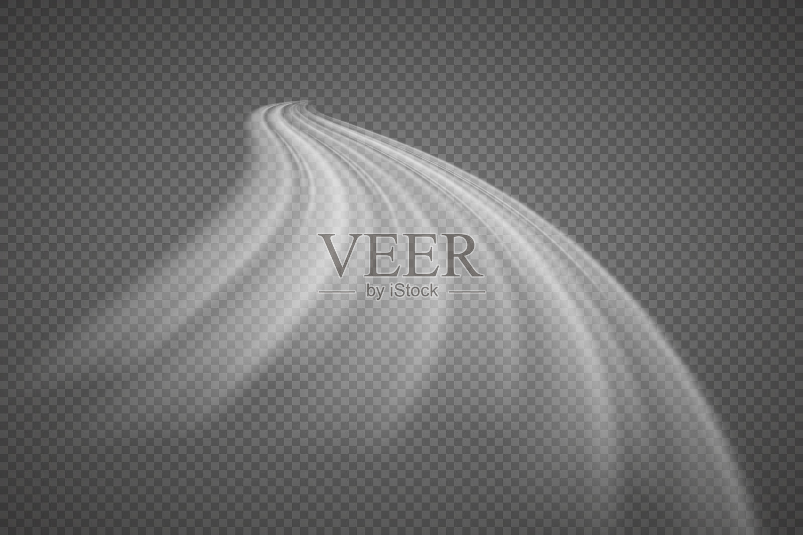 一条线的光迹。发光的白色速度线，光效，抽象的运动线。插画图片素材