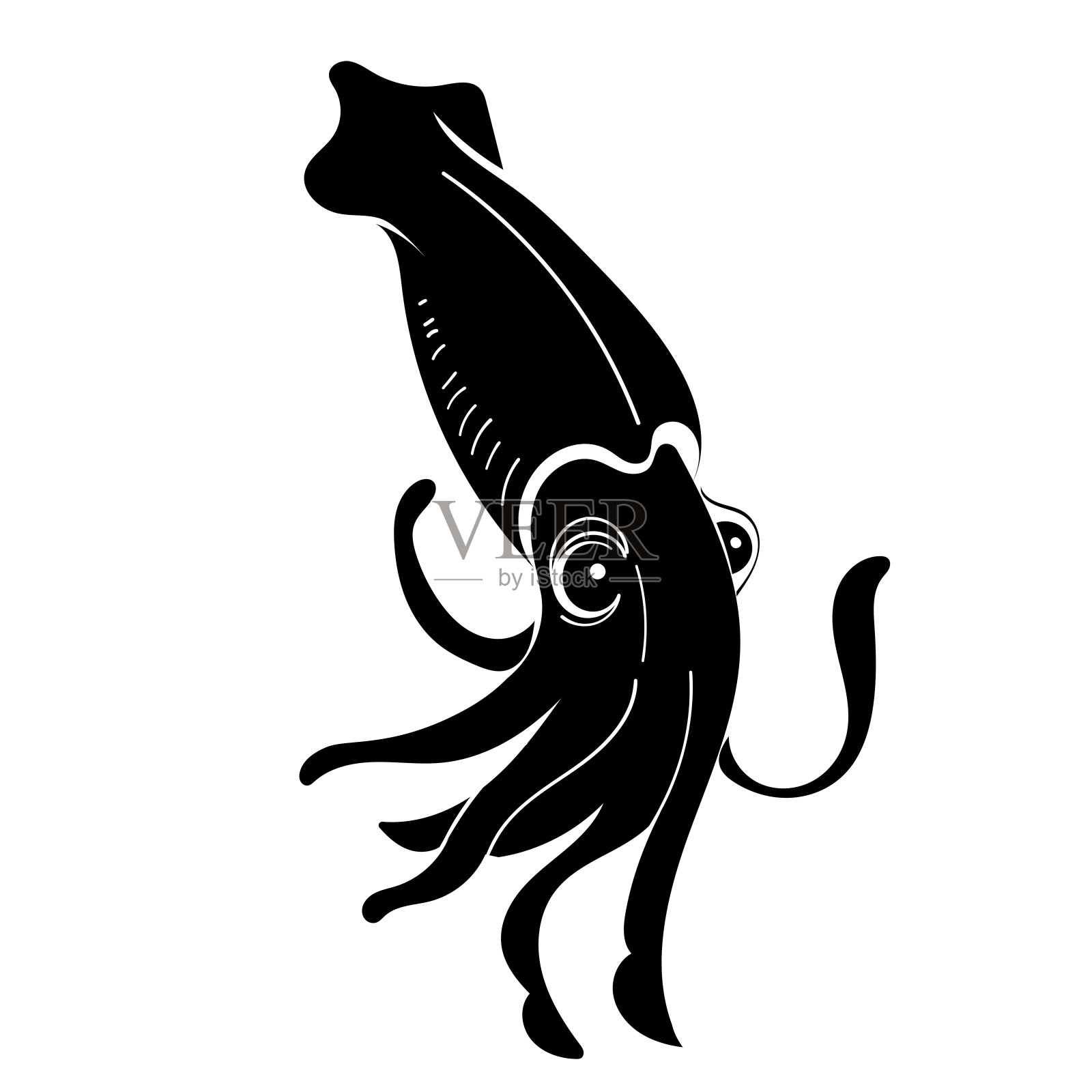 海鲜剪影平面插图。海洋动物的形状。水下世界。生物多样性。抽象的形状插画图片素材