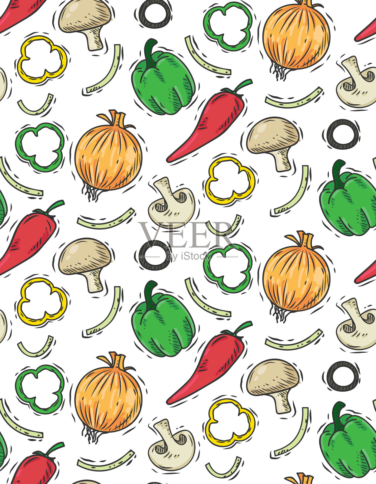 各种食材搭配辣椒和红辣椒插画图片素材