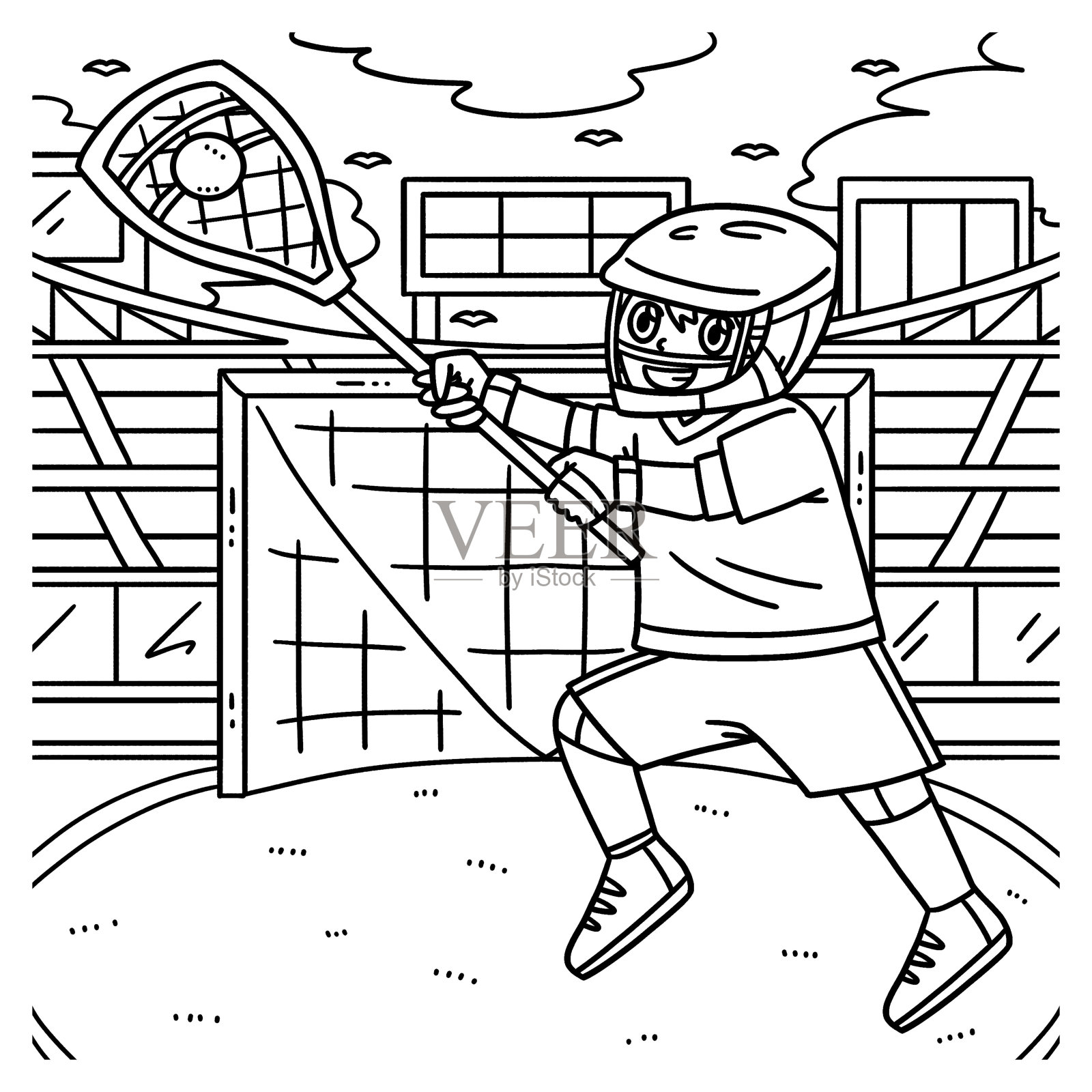 曲棍球守门员接球着色页插画图片素材