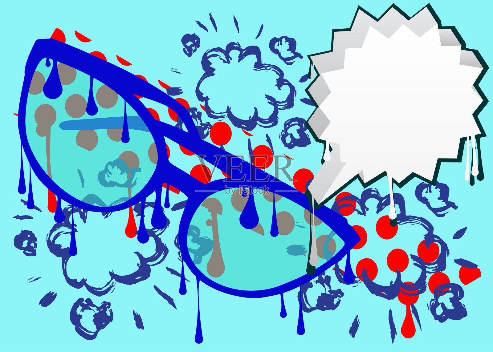太阳镜涂鸦与言语泡沫。抽象的现代信息标牌街头艺术装饰，表现为都市画风。插画图片素材