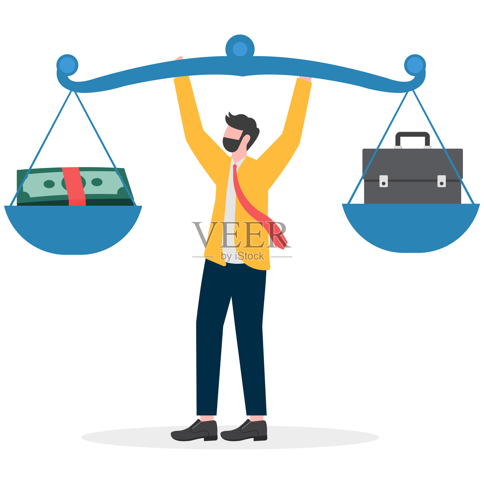 商人控制天平的平衡，经营理念，wb和物品设计，矢量插画图片素材
